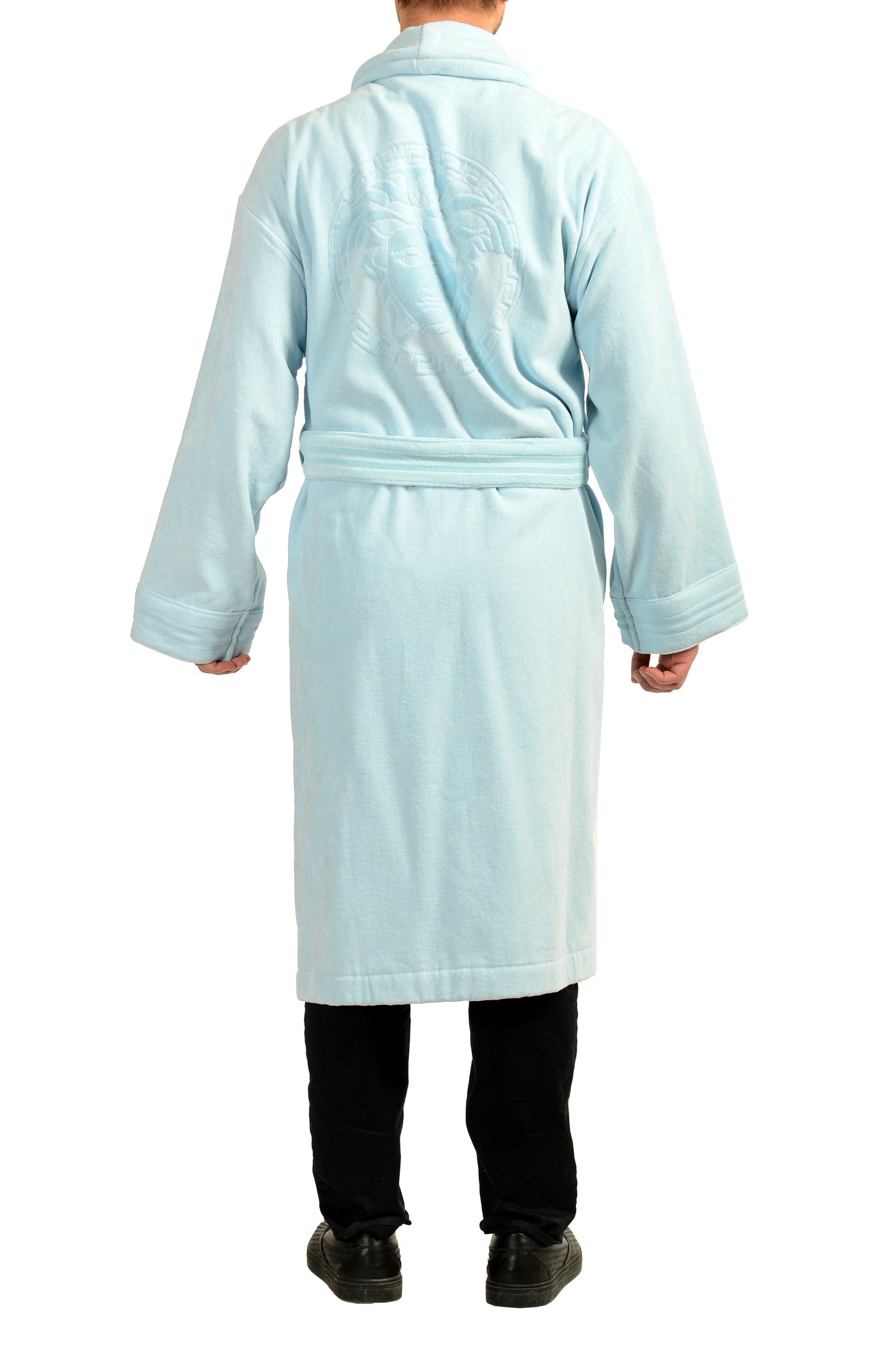 Versace Blue Medusa Logo 100% Cotton Belted Bathrobe Size L