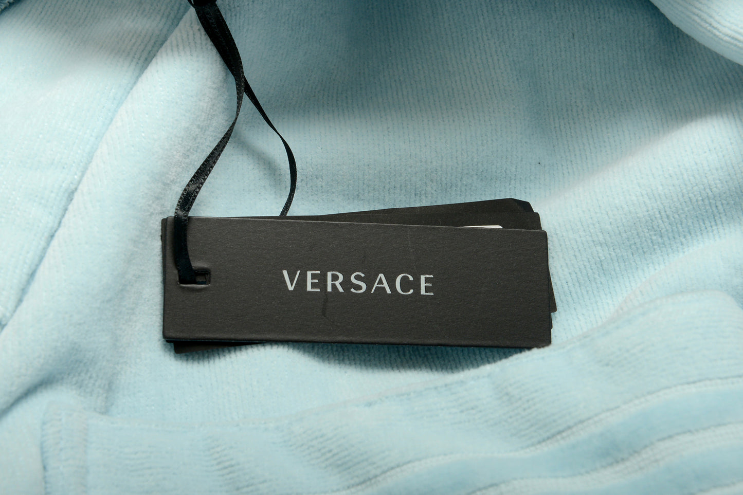 Versace Blue Medusa Logo 100% Cotton Belted Bathrobe Size L