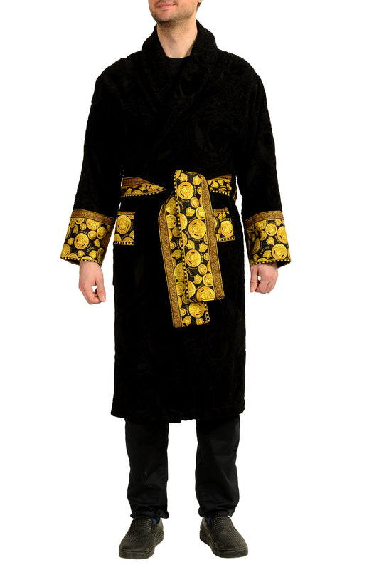 Versace Black Medusa Logo 100% Cotton Belted Bathrobe Size L