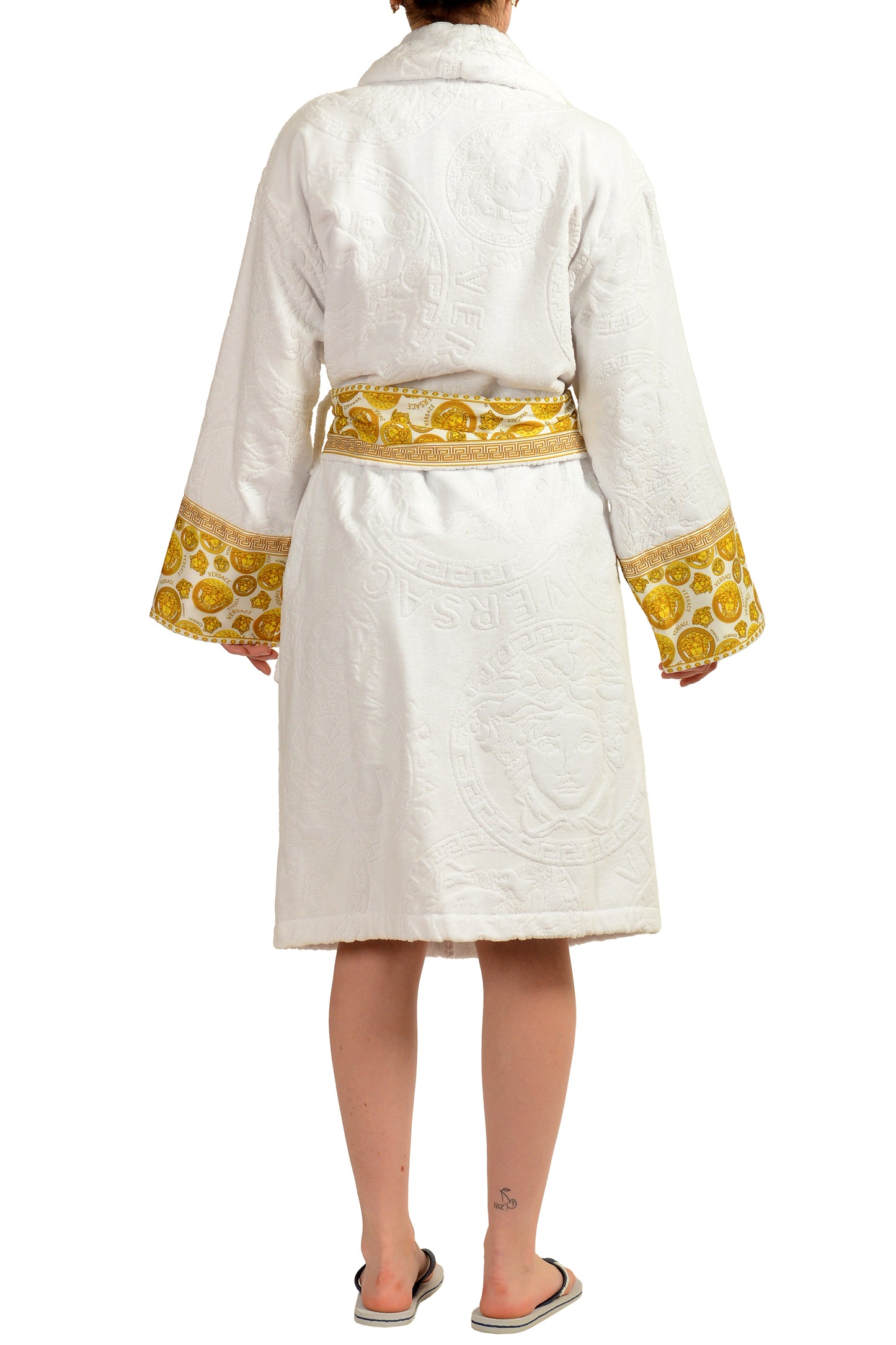 Versace White Medusa Logo 100% Cotton Belted Bathrobe Size S
