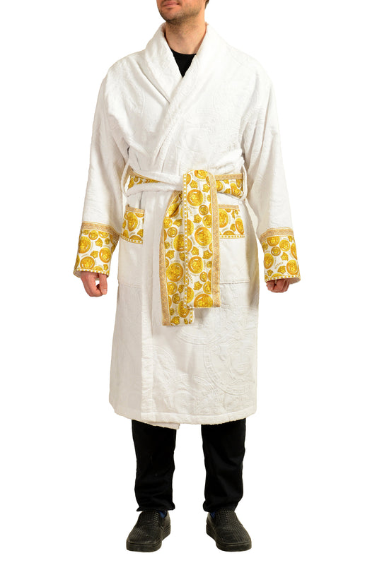 Versace White Medusa Logo 100% Cotton Belted Bathrobe Size S