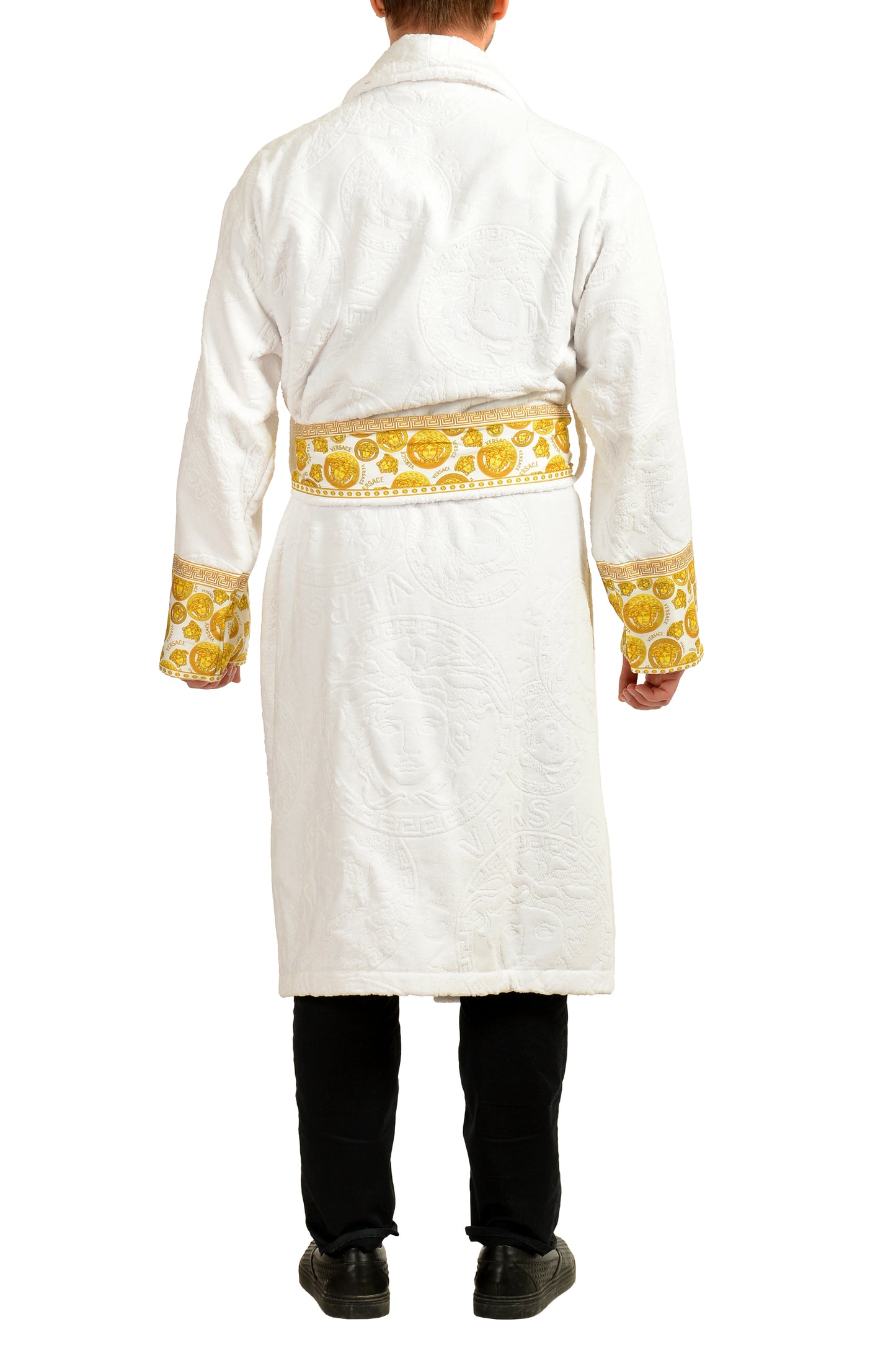 Versace White Medusa Logo 100% Cotton Belted Bathrobe Size S
