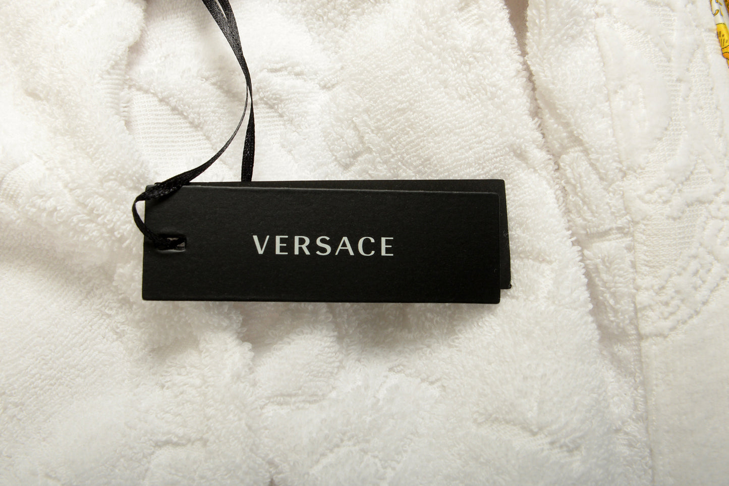 Versace White Medusa Logo 100% Cotton Belted Bathrobe Size S