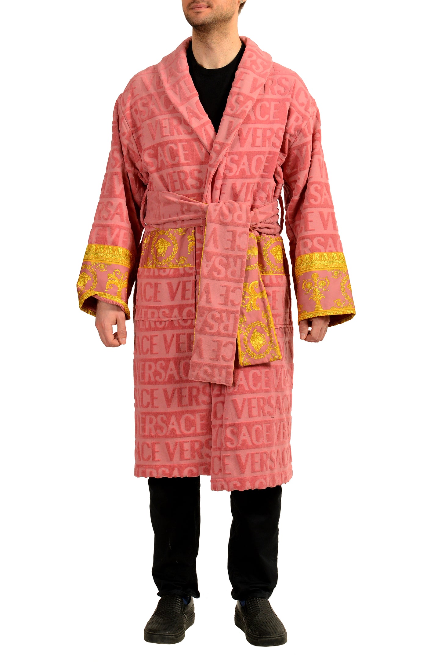 Versace Strawberry Jam "I Heart Baroque" 100% Cotton Belted Bathrobe Size L