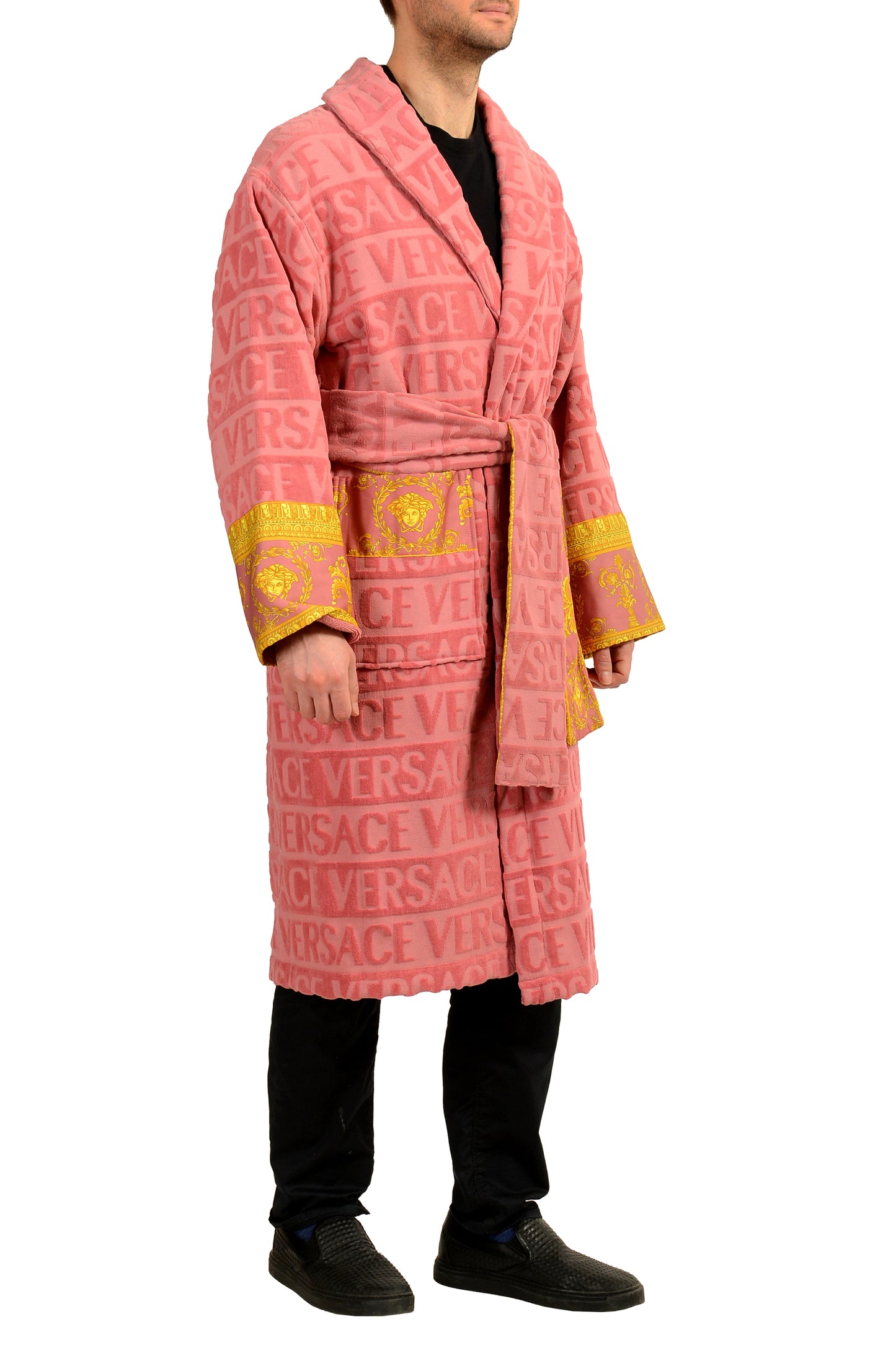 Versace Strawberry Jam "I Heart Baroque" 100% Cotton Belted Bathrobe Size L