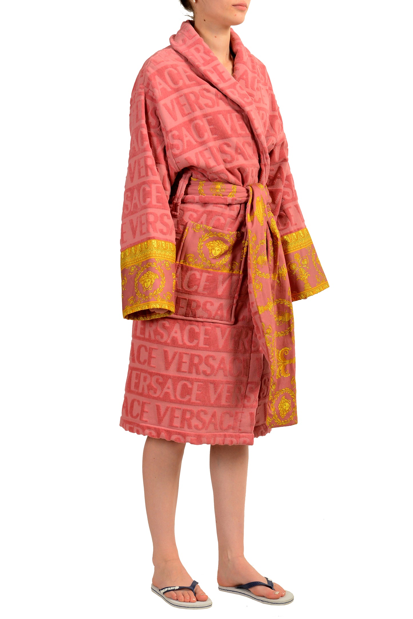 Versace Strawberry Jam "I Heart Baroque" 100% Cotton Belted Bathrobe Size L
