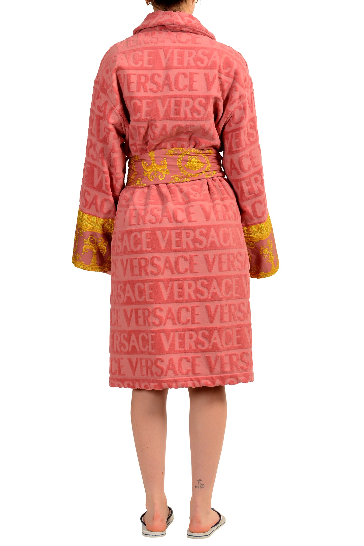 Versace Strawberry Jam "I Heart Baroque" 100% Cotton Belted Bathrobe Size L