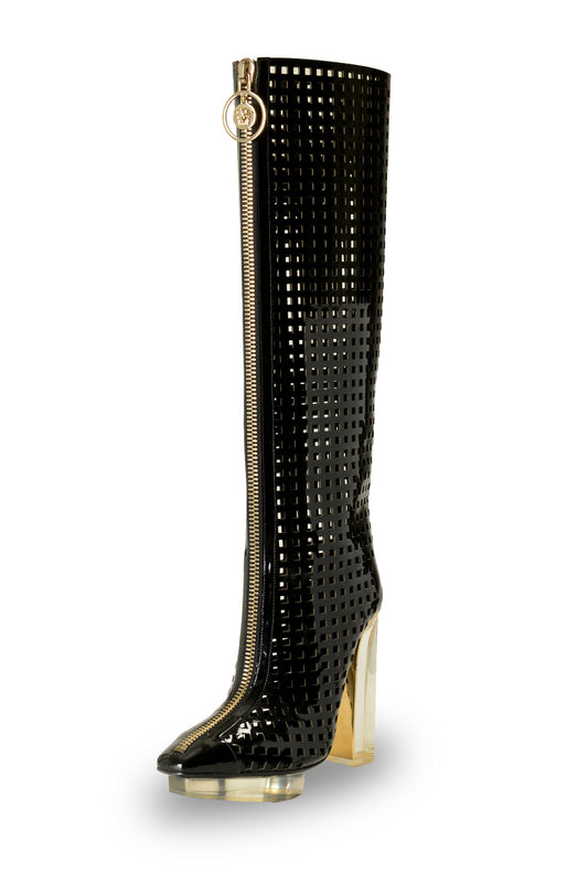 Versace Women's 100% Patent Leather See Through Boots Shoes US 7 IT 37