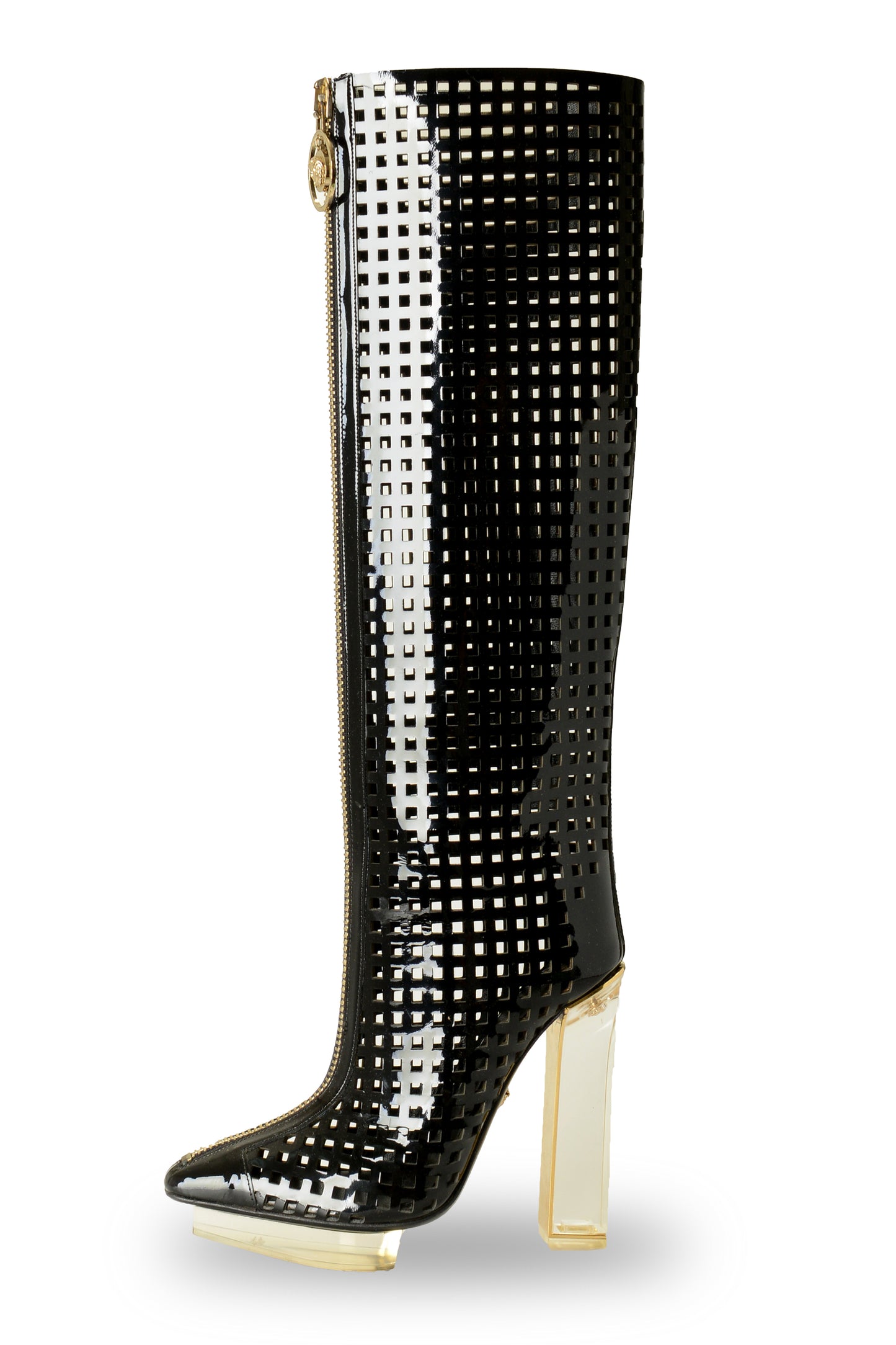 Versace Women's 100% Patent Leather See Through Boots Shoes US 7 IT 37