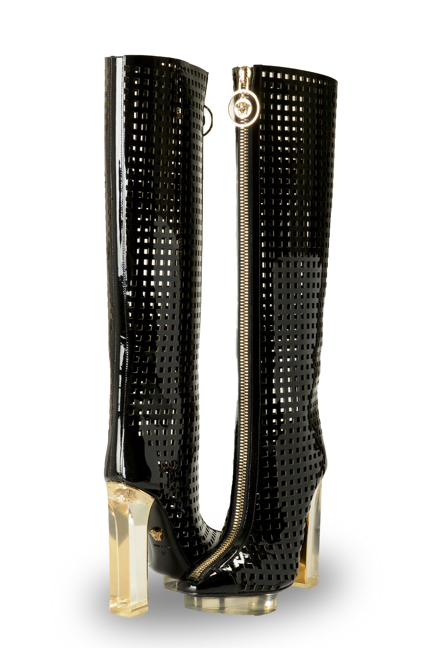 Versace Women's 100% Patent Leather See Through Boots Shoes US 7 IT 37