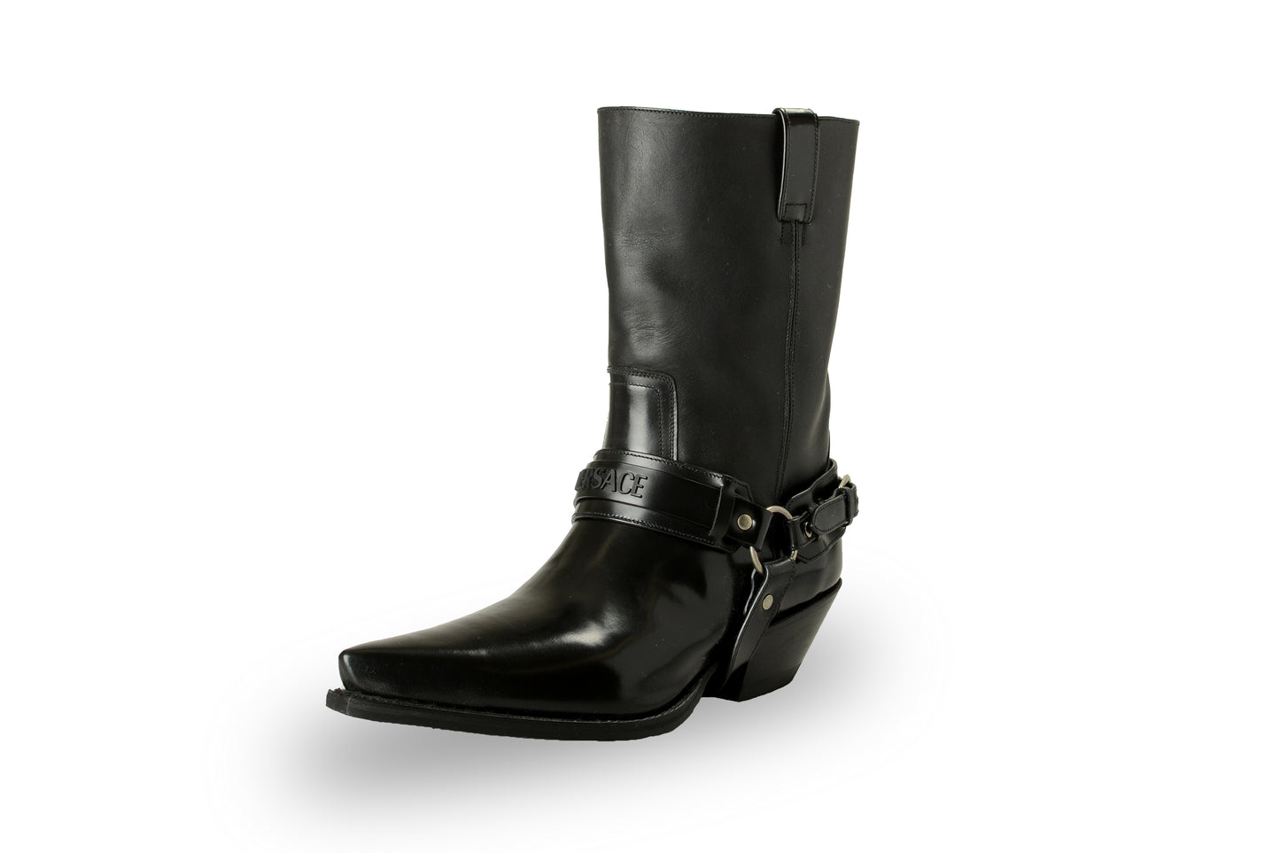 Versace Men's Black Leather Logo Cowboy Boots Shoes US 11 IT 44