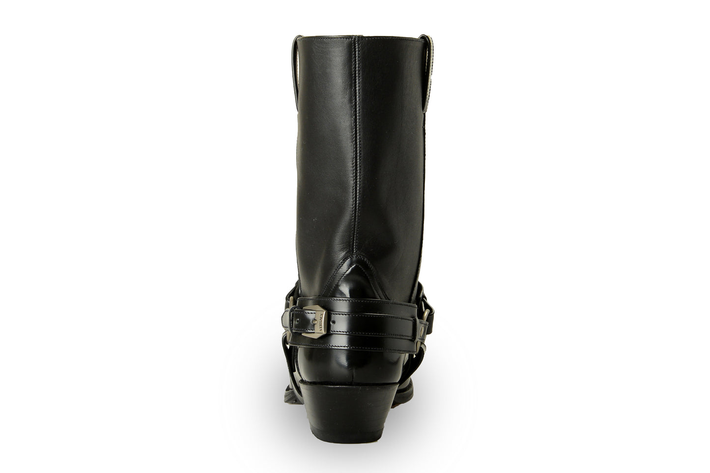 Versace Men's Black Leather Logo Cowboy Boots Shoes US 11 IT 44