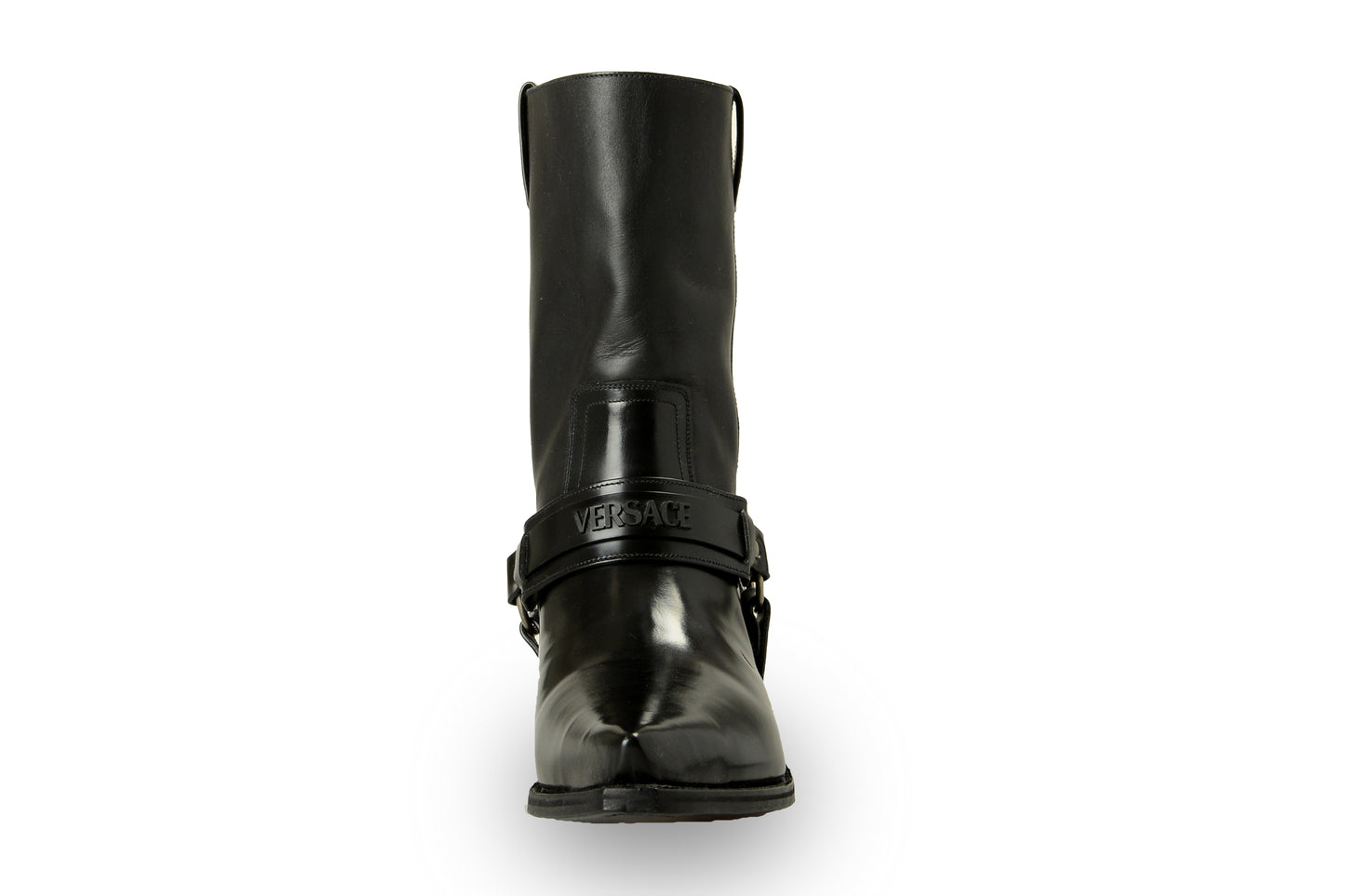 Versace Men's Black Leather Logo Cowboy Boots Shoes US 11 IT 44