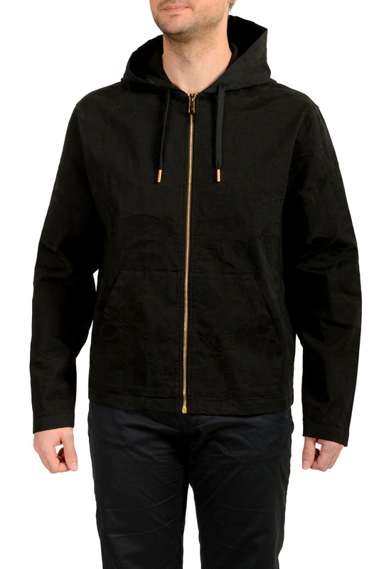 Versace Men's Black Hooded Full Zip Barocco Jacquard Light Jacket US XL IT 54