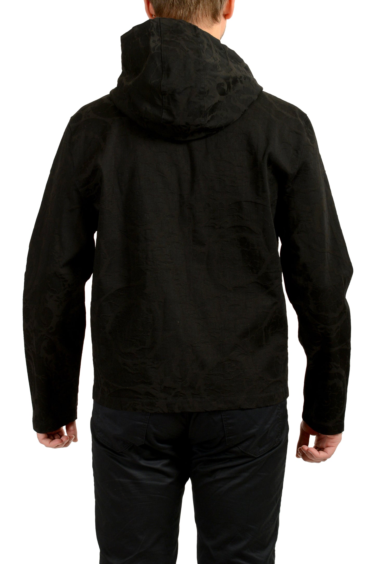 Versace Men's Black Hooded Full Zip Barocco Jacquard Light Jacket US 2XL IT 56