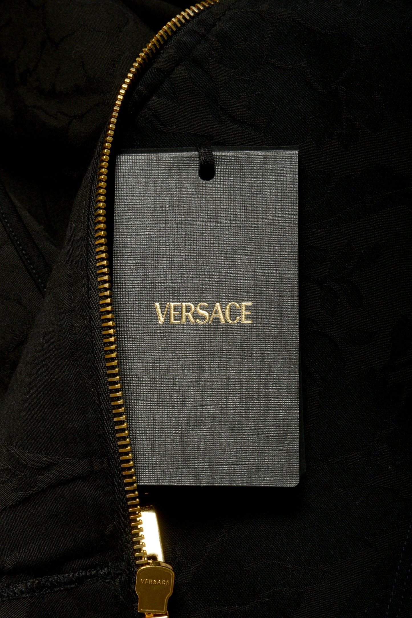 Versace Men's Black Hooded Full Zip Barocco Jacquard Light Jacket US L IT 52
