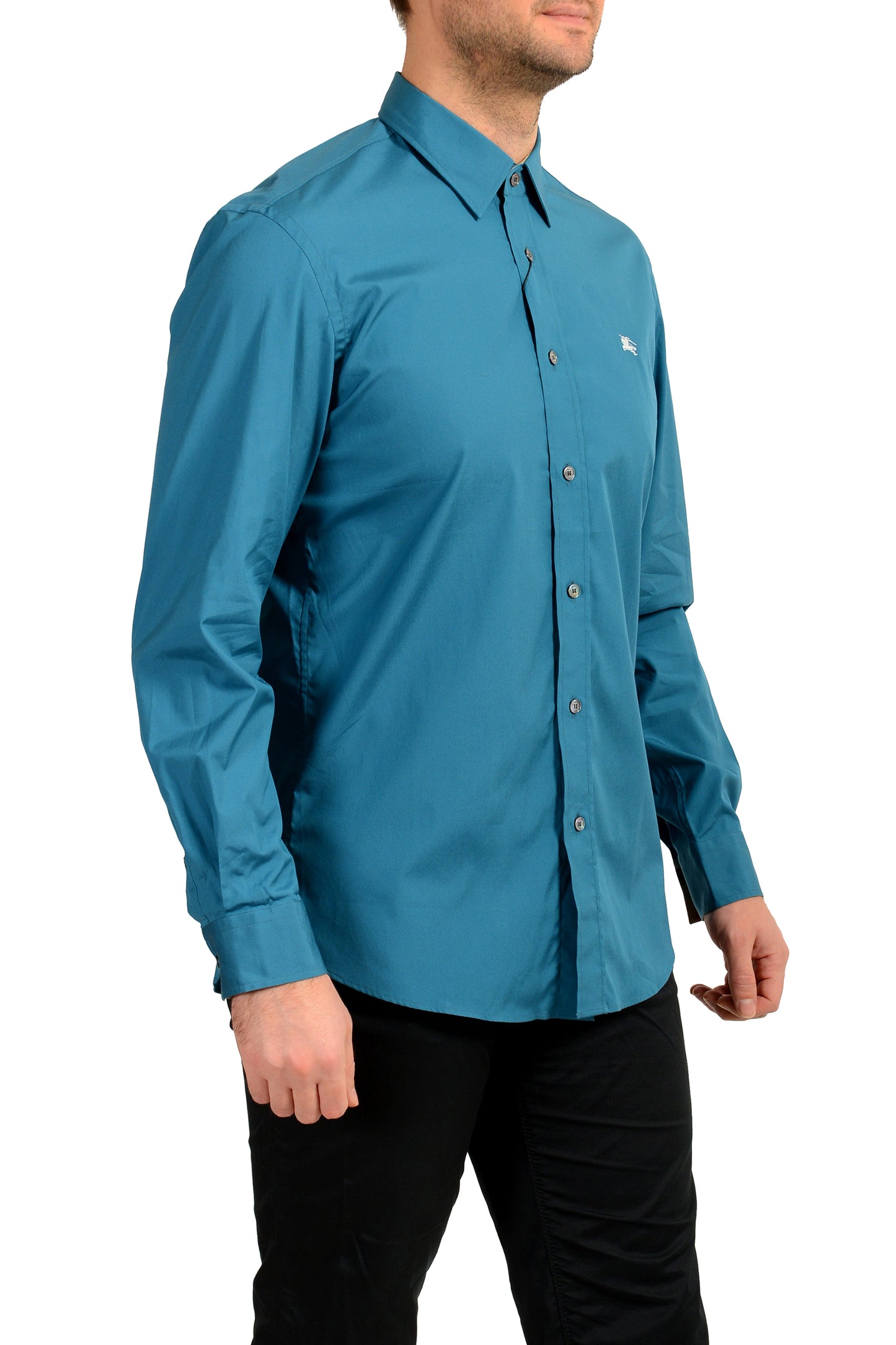 Burberry Men's "Cambridge 2" Teal Blue Long Sleeve Shirt US 2XL IT 56