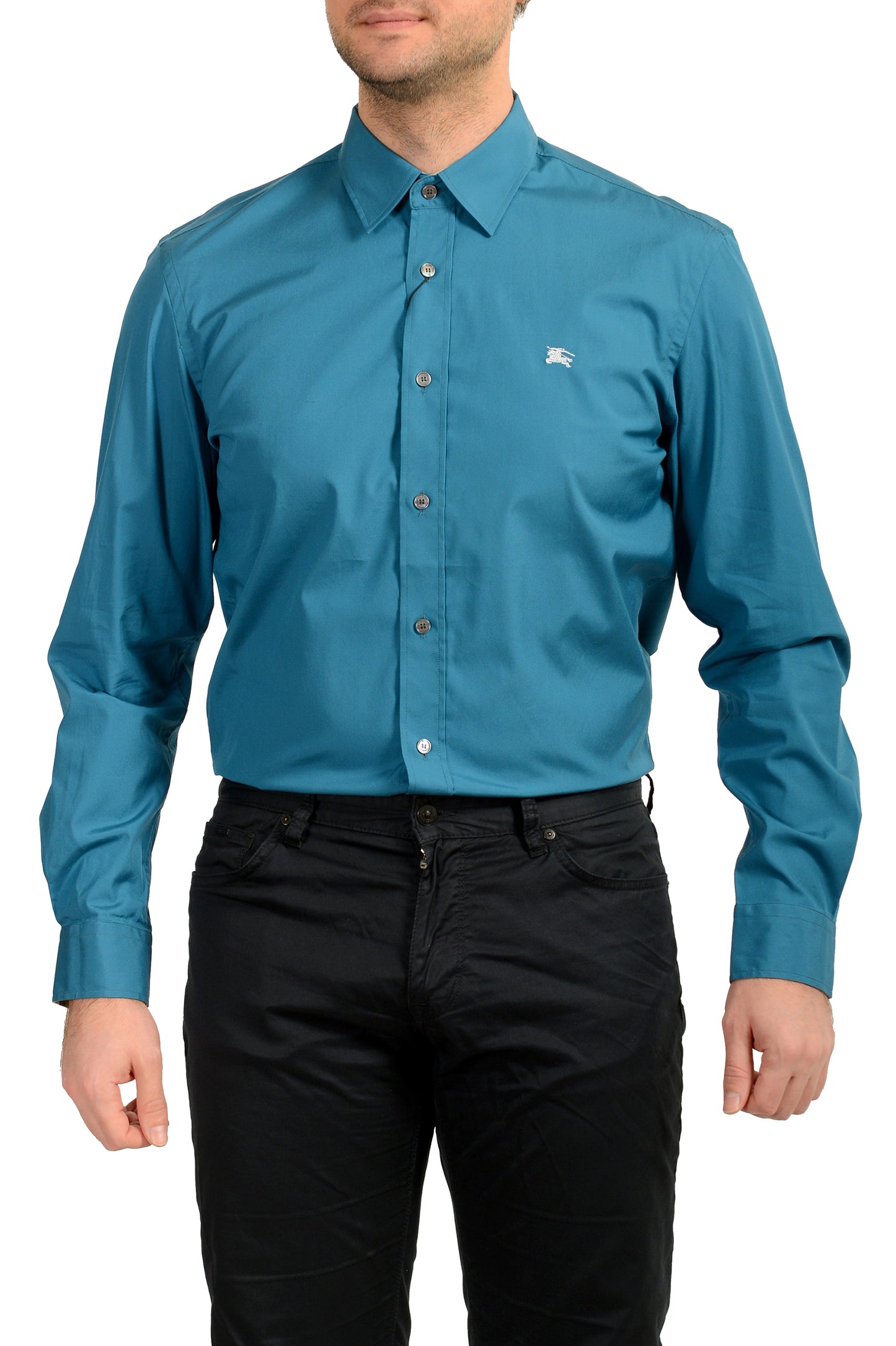 Burberry Men's "Cambridge 2" Teal Blue Long Sleeve Shirt US 2XL IT 56