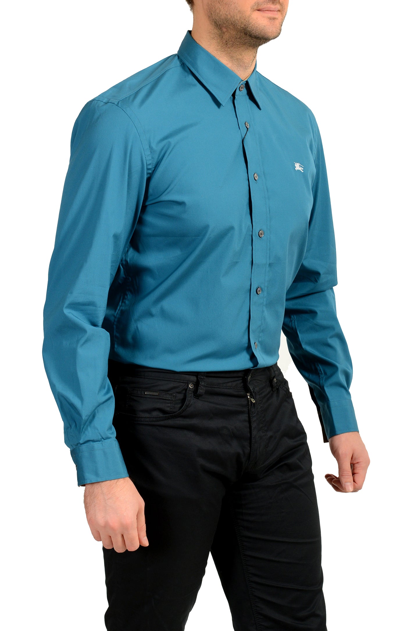 Burberry Men's "Cambridge 2" Teal Blue Long Sleeve Shirt US 2XL IT 56