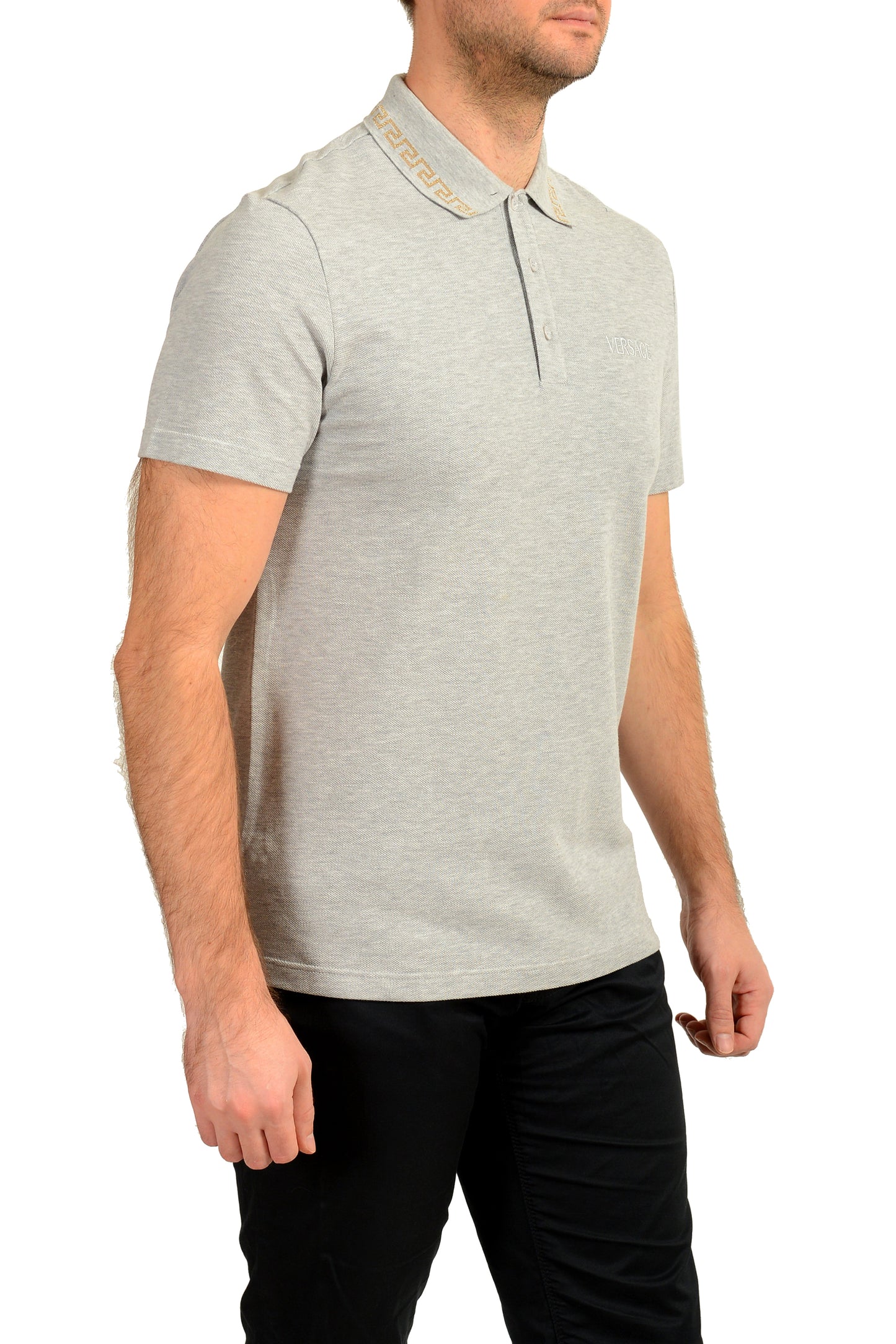 Versace Men's Gray Short Sleeve Logo Embroidery Polo Shirt US XL IT 54