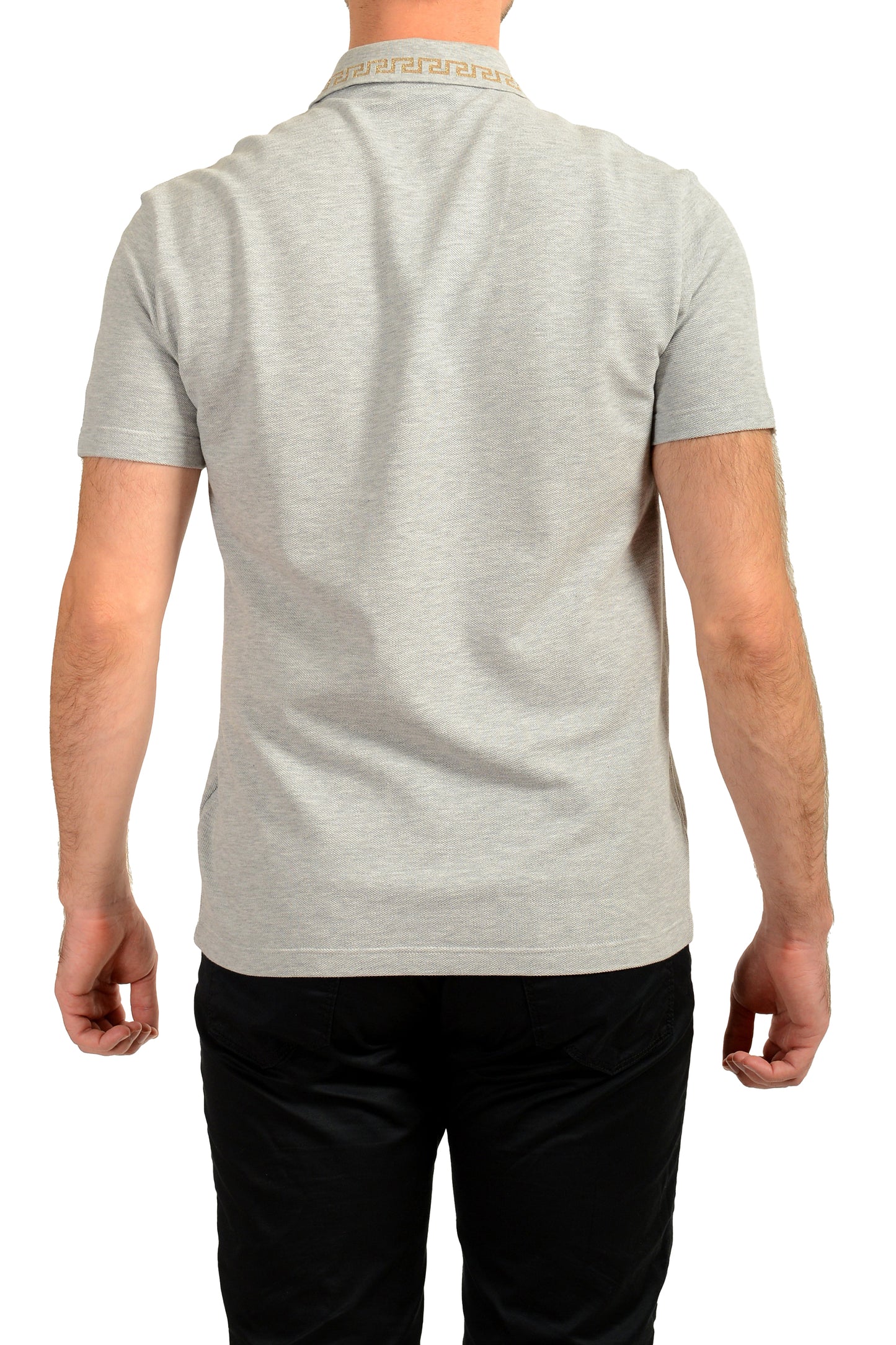 Versace Men's Gray Short Sleeve Logo Embroidery Polo Shirt US M IT 50