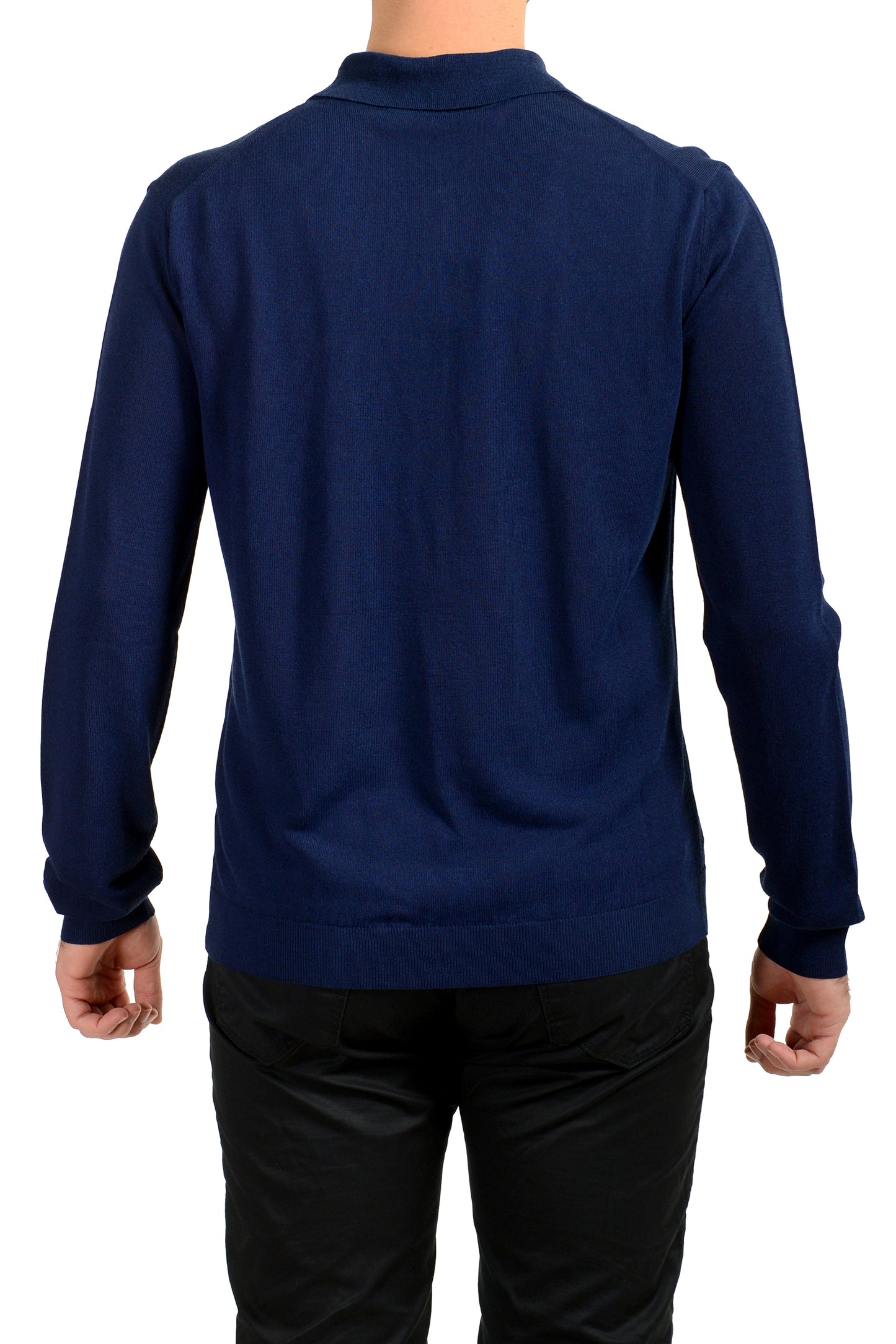 Versace Men's Blue Medusa Piquet Embroidery Knit L/S Polo Shirt US S IT 48