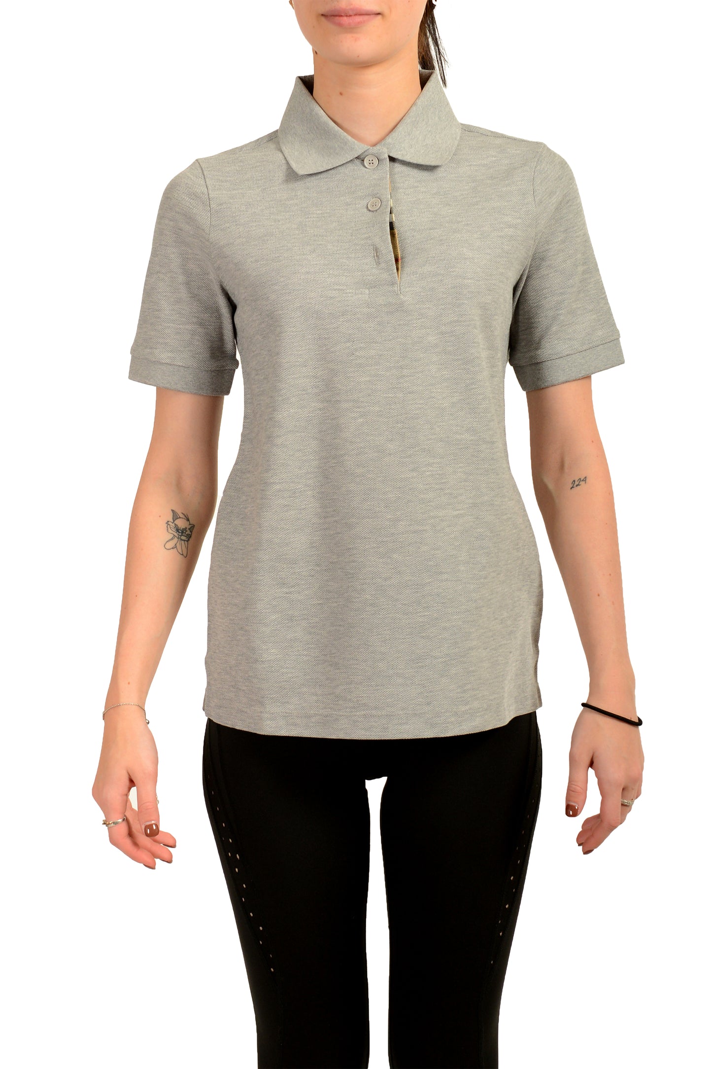 Burberry Women's "MALLECO" Gray Short Sleeve Polo Shirt US S IT 40