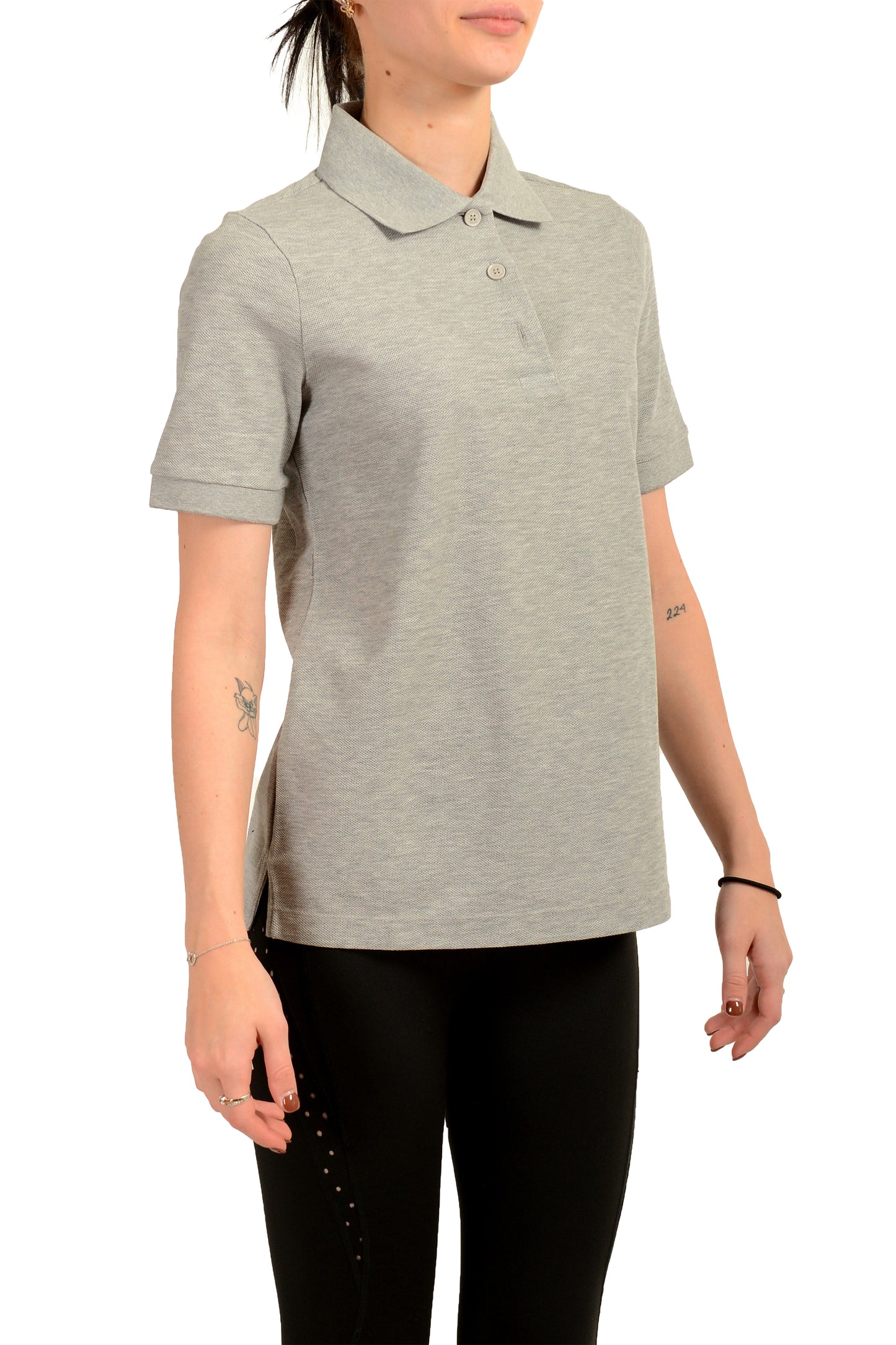 Burberry Women's "MALLECO" Gray Short Sleeve Polo Shirt US XS IT 38