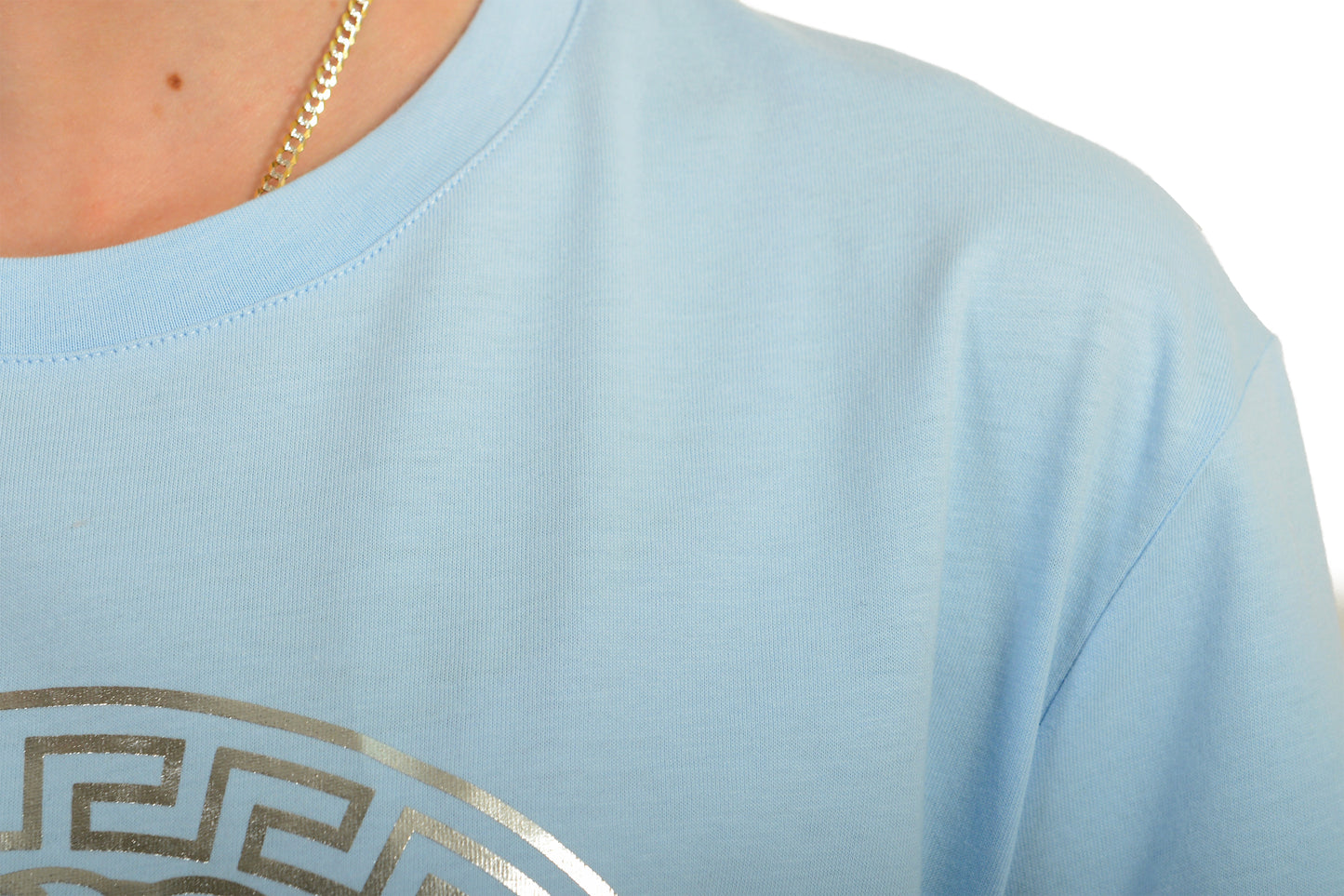 Versace Women's Silver/Blue Medusa Head Print Short Sleeve T-Shirt US XL IT 46