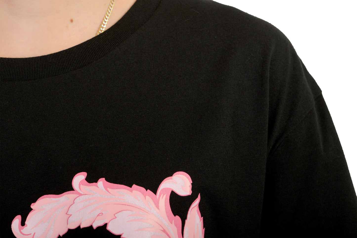 Versace Women's Pink/Black Logo Print Short Sleeve T-Shirt US XL IT 46