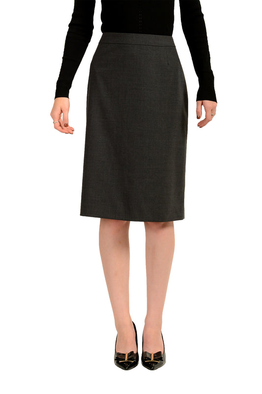 Hugo Boss Women's "Vilea" Gray Wool Straight Pencil Skirt US 12 IT 48