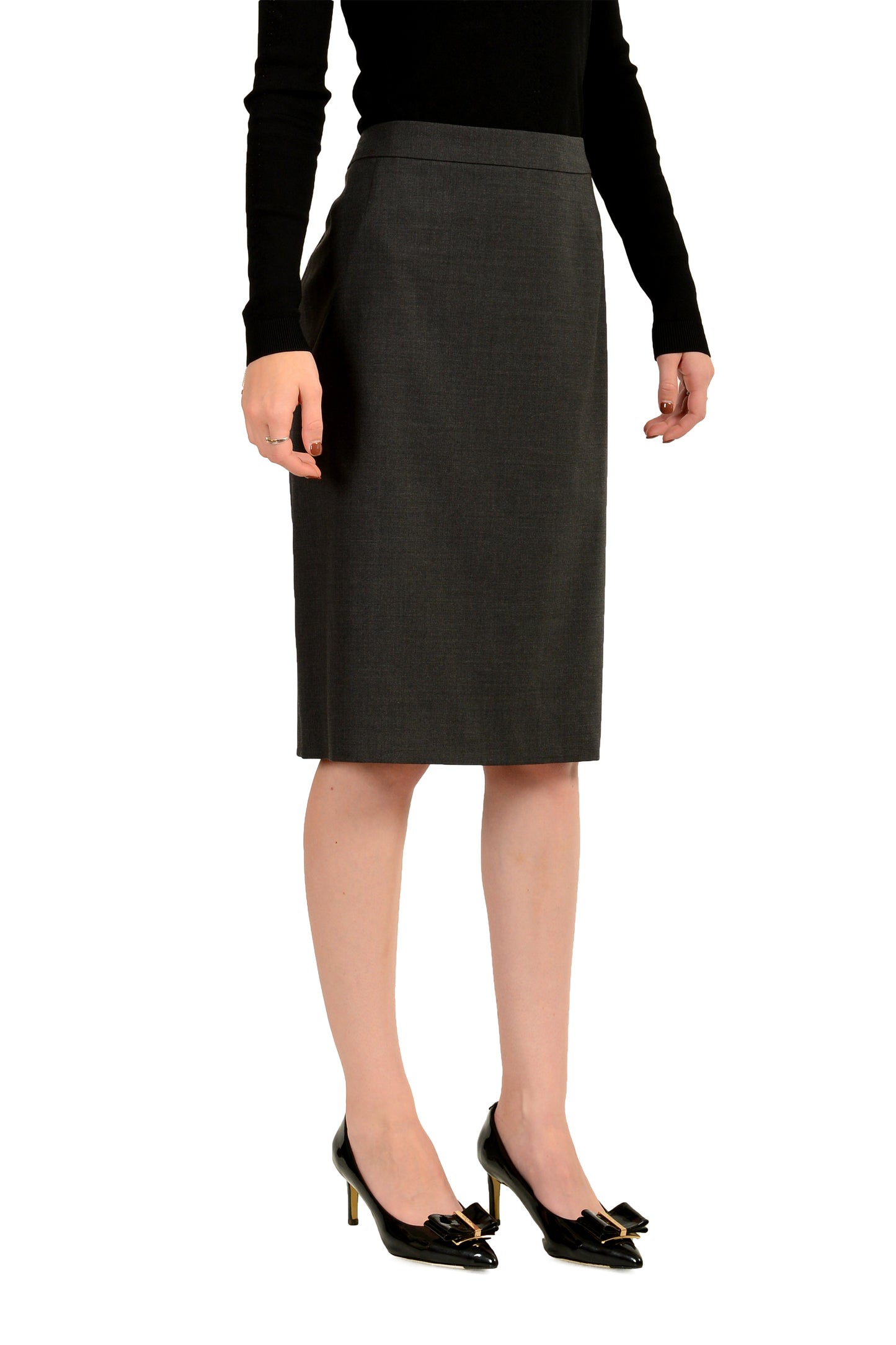 Hugo Boss Women's "Vilea" Gray Wool Straight Pencil Skirt US 12 IT 48