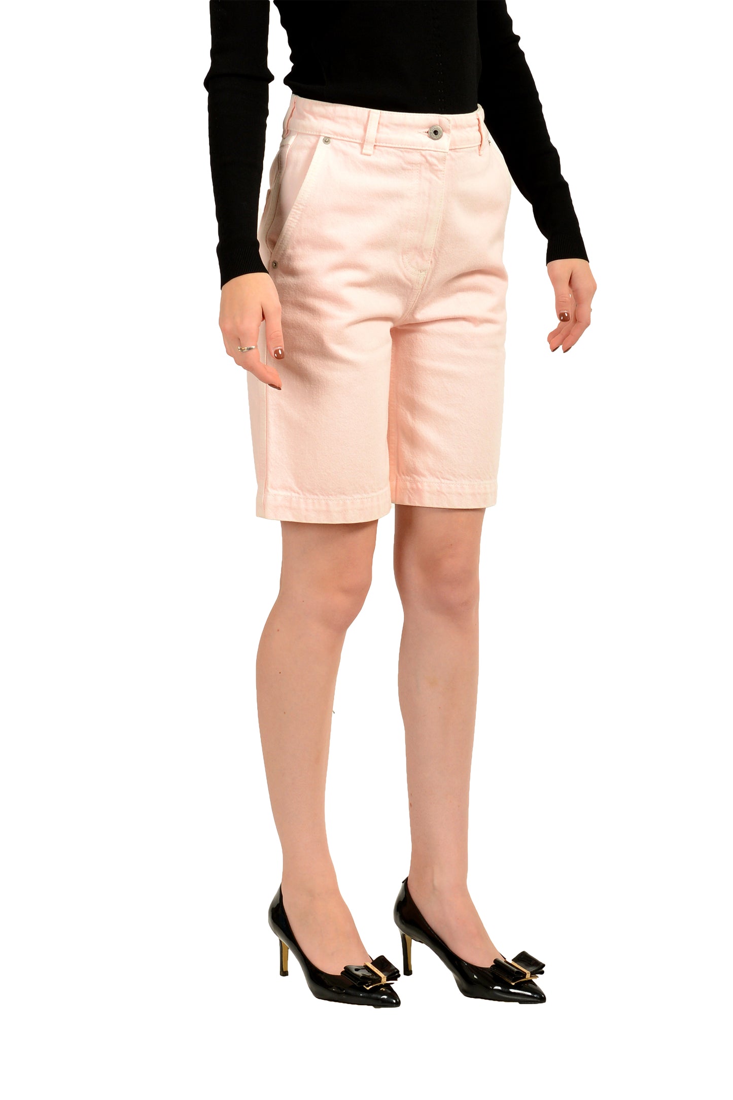 Burberry Women's "Bromlea" Relaxed Pale Pink Denim Bermuda Shorts US 2 IT 38