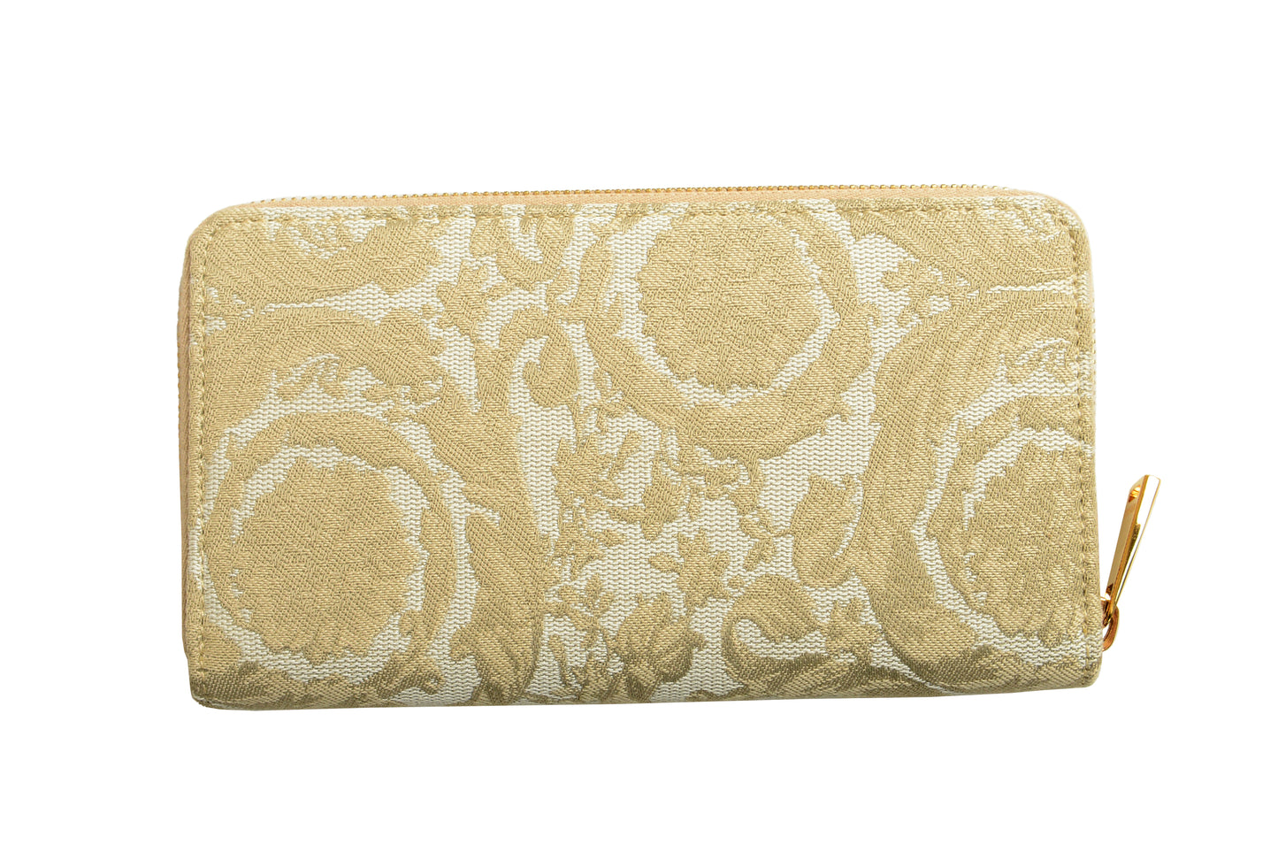 Versace Women's Beige Logo Embroidery Jacquard Zip Around Wallet