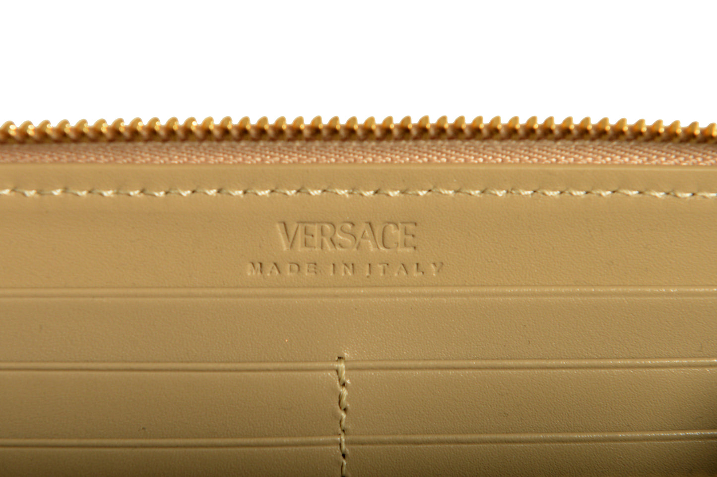 Versace Women's Beige Logo Embroidery Jacquard Zip Around Wallet