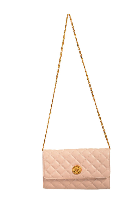 Versace Women's Leather Gold Medusa Quilted Clutch Chain Wallet Shoulder Bag