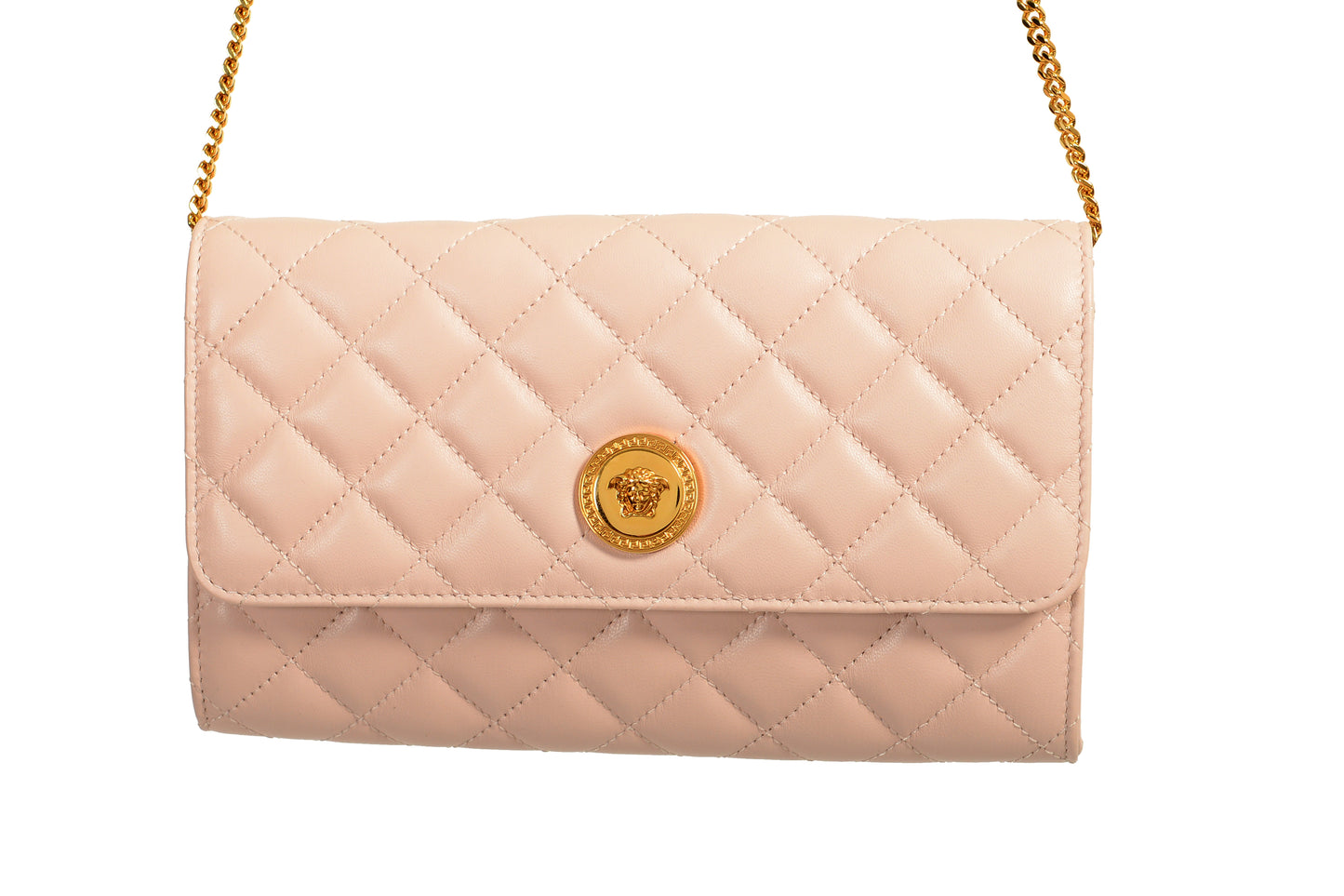 Versace Women's Leather Gold Medusa Quilted Clutch Chain Wallet Shoulder Bag