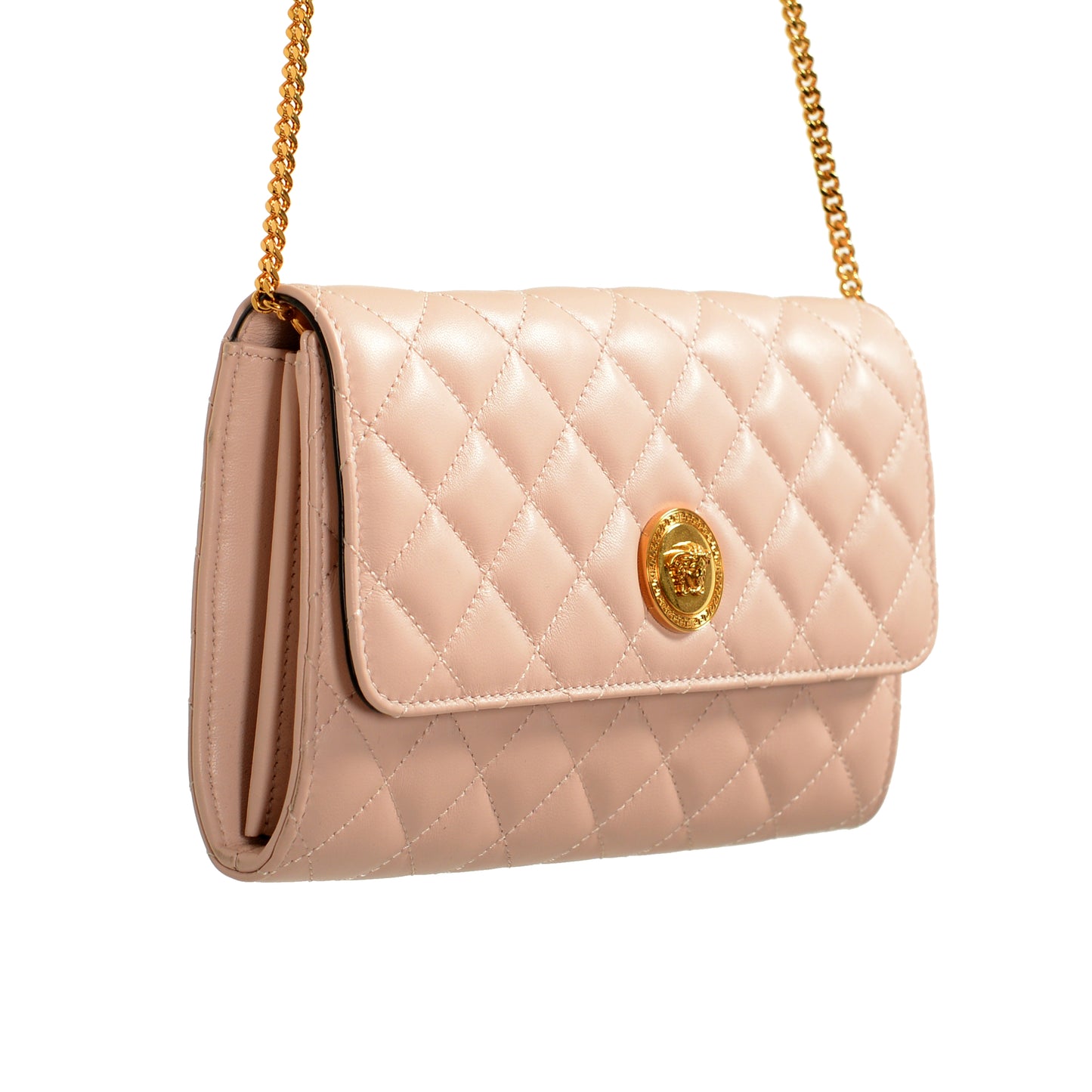 Versace Women's Leather Gold Medusa Quilted Clutch Chain Wallet Shoulder Bag
