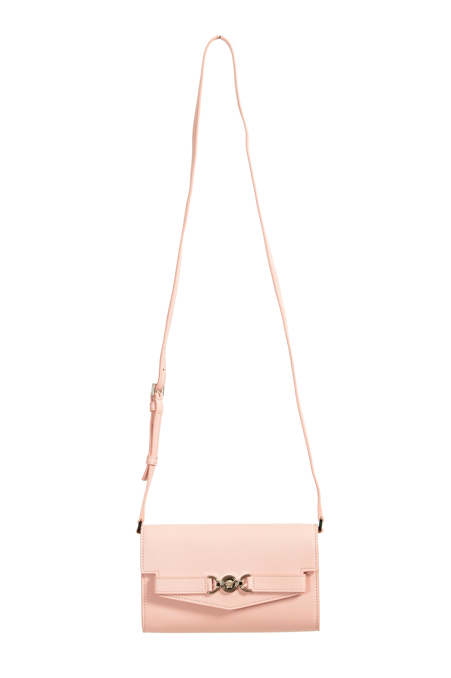 Versace Women's Pale Pink Leather Silver Medusa Clutch Wallet Shoulder Bag
