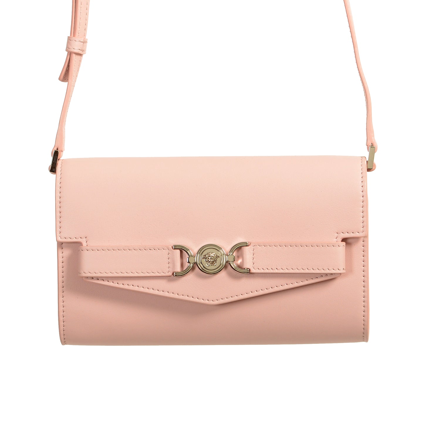 Versace Women's Pale Pink Leather Silver Medusa Clutch Wallet Shoulder Bag