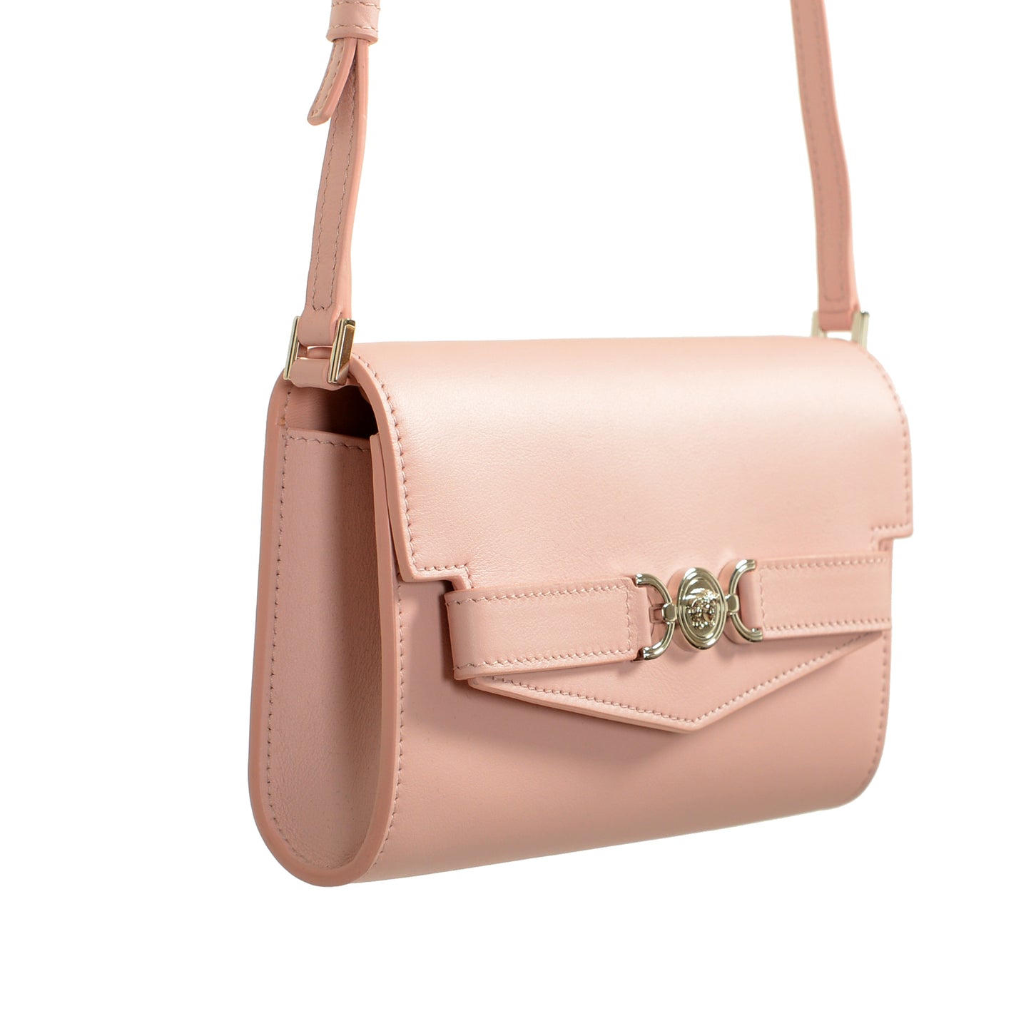 Versace Women's Pale Pink Leather Silver Medusa Clutch Wallet Shoulder Bag