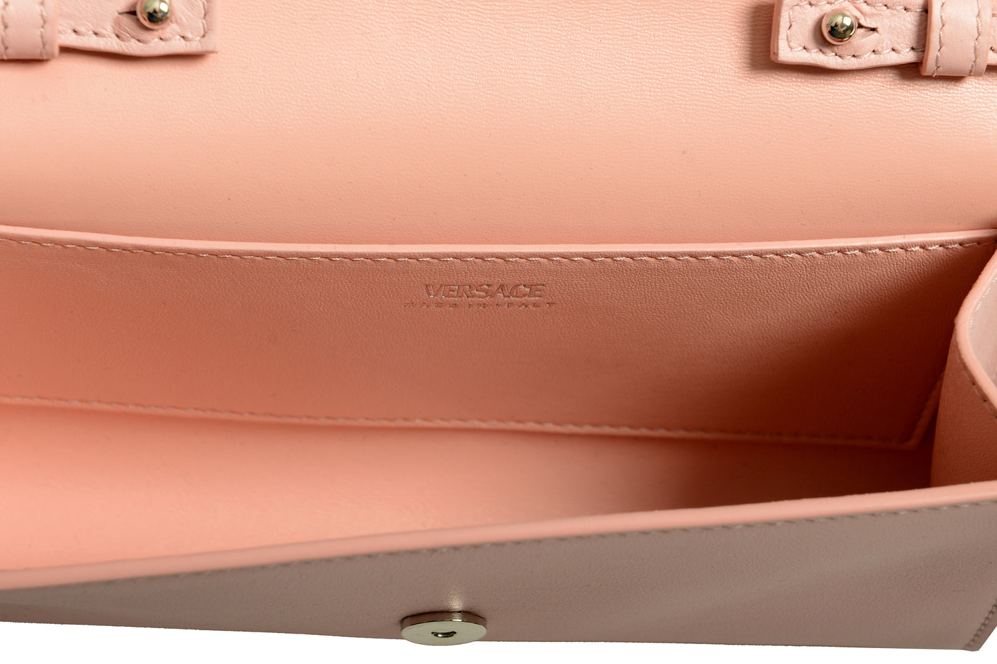 Versace Women's Pale Pink Leather Silver Medusa Clutch Wallet Shoulder Bag