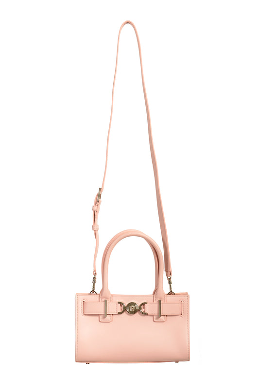 Versace Women's Pink 100% Leather Silver Medusa Head Tote Handbag Shoulder Bag