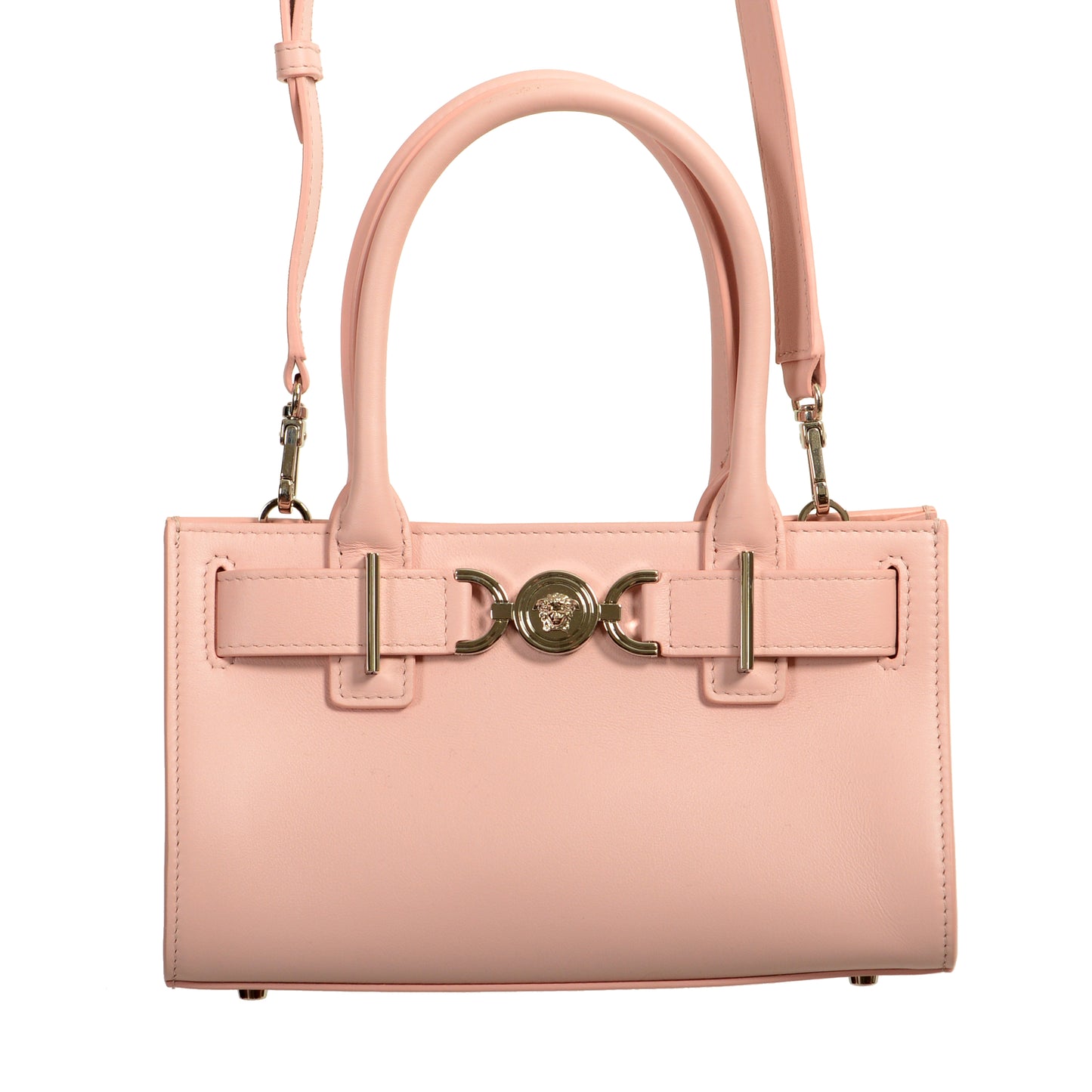 Versace Women's Pink 100% Leather Silver Medusa Head Tote Handbag Shoulder Bag