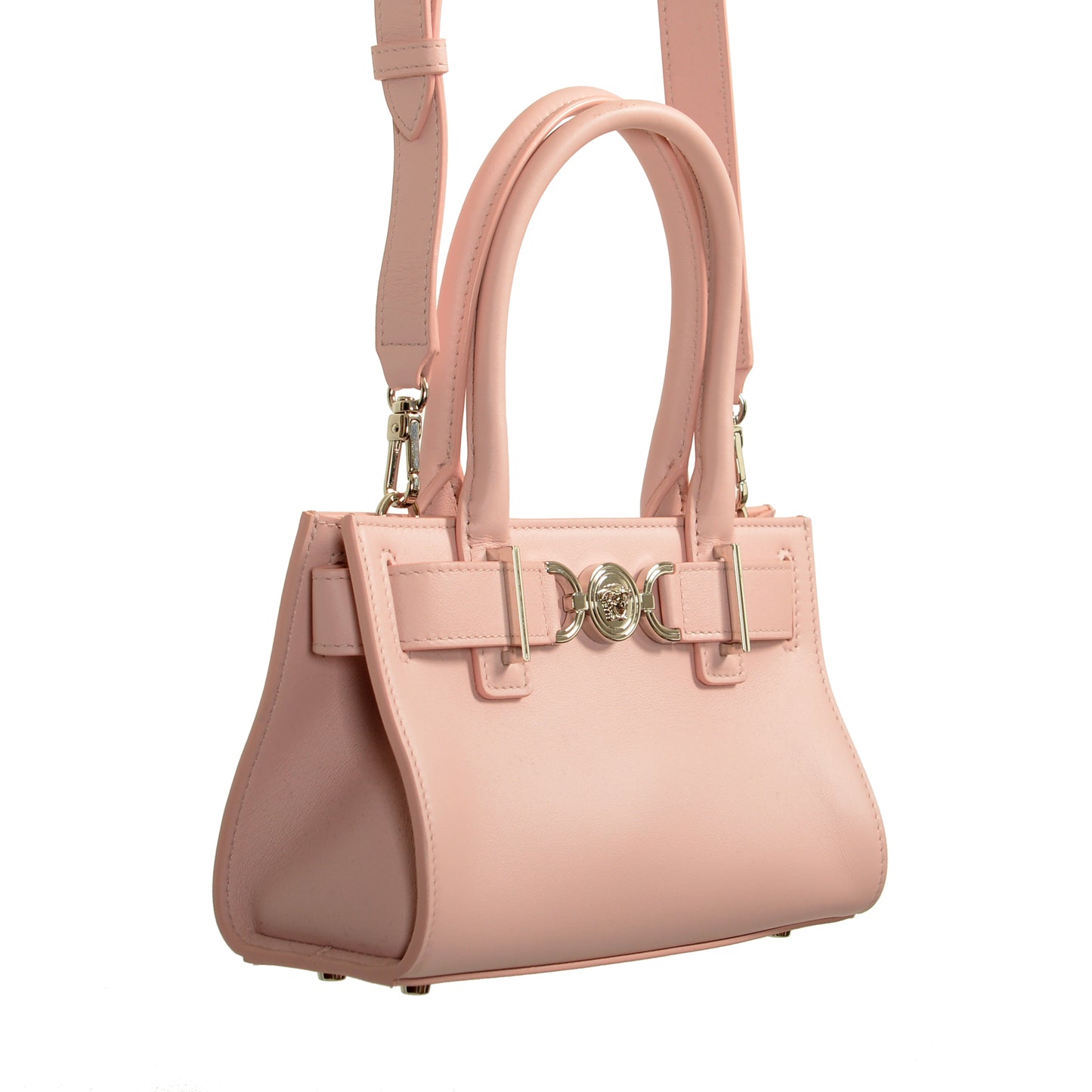 Versace Women's Pink 100% Leather Silver Medusa Head Tote Handbag Shoulder Bag