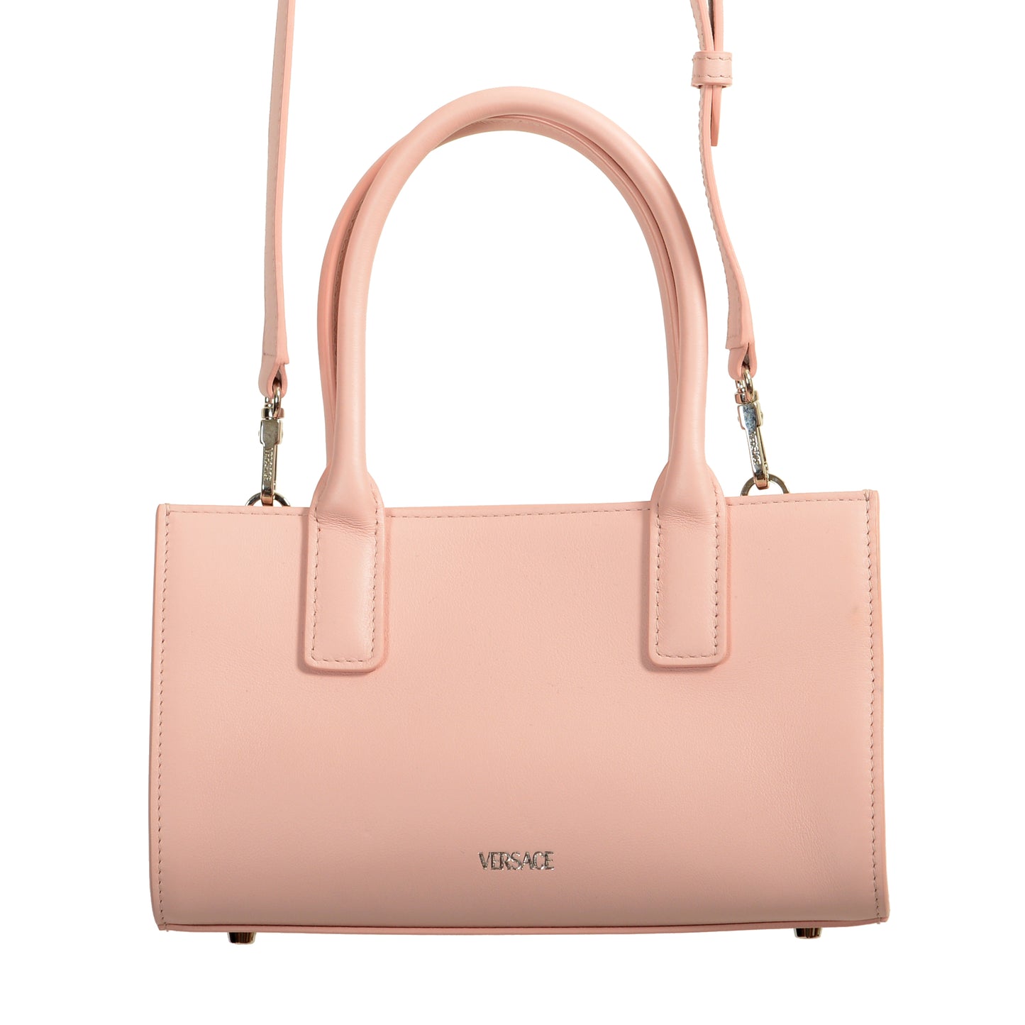 Versace Women's Pink 100% Leather Silver Medusa Head Tote Handbag Shoulder Bag