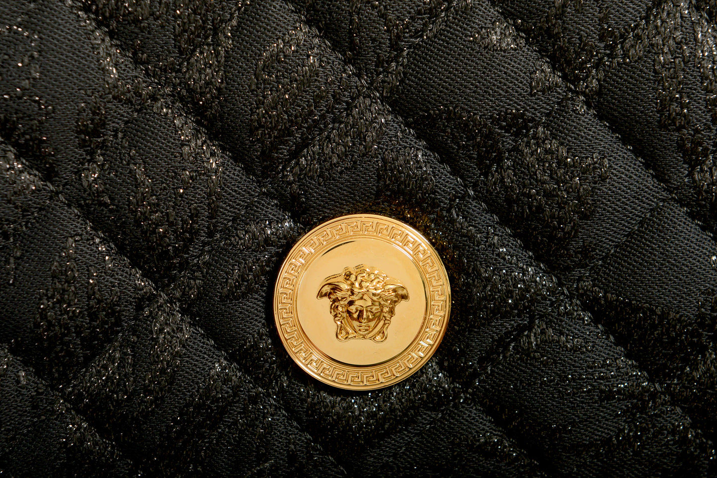 Versace Women's Black Wool Leather Gold Medusa Quilted Clutch Chain Shoulder Bag