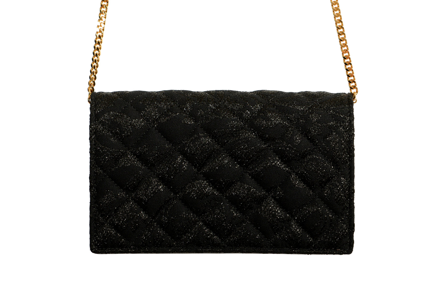 Versace Women's Black Wool Leather Gold Medusa Quilted Clutch Chain Shoulder Bag