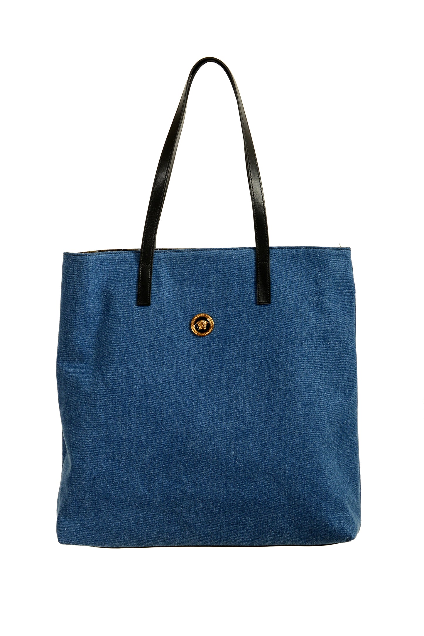 Versace Denim & Barocco Medusa Head Reversible Large Tote Handbag Shoulder Bag