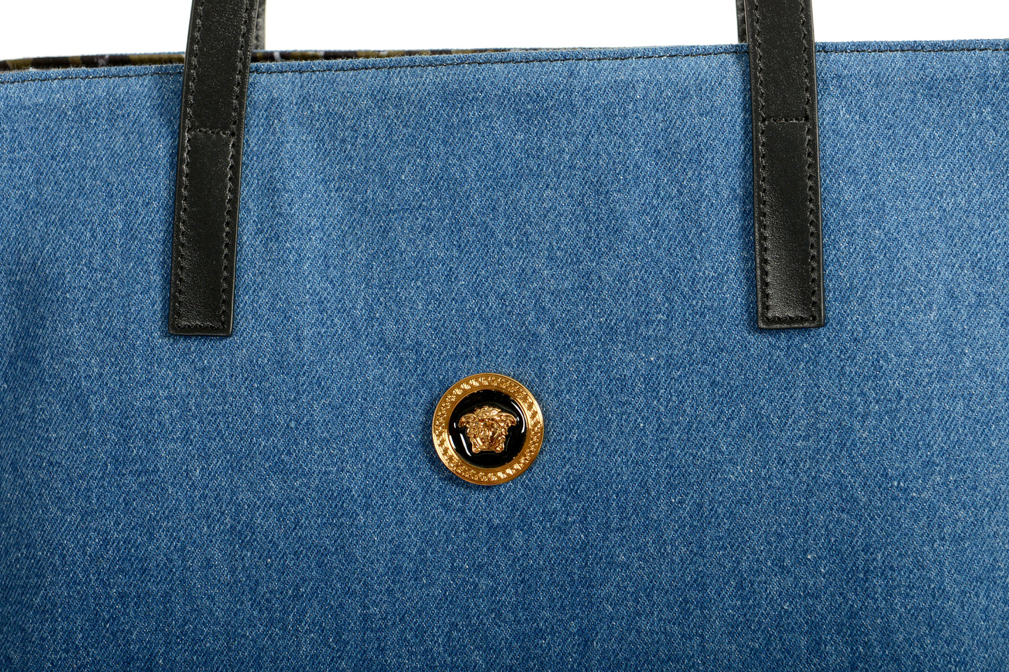 Versace Denim & Barocco Medusa Head Reversible Large Tote Handbag Shoulder Bag